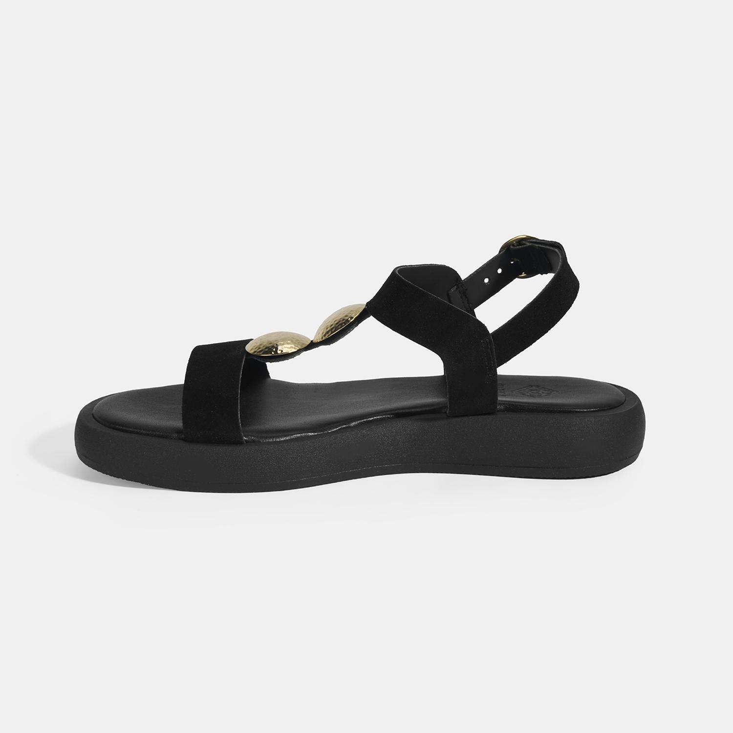 Kadın Siyah Süet Gold Aksesuarlı Sandalet