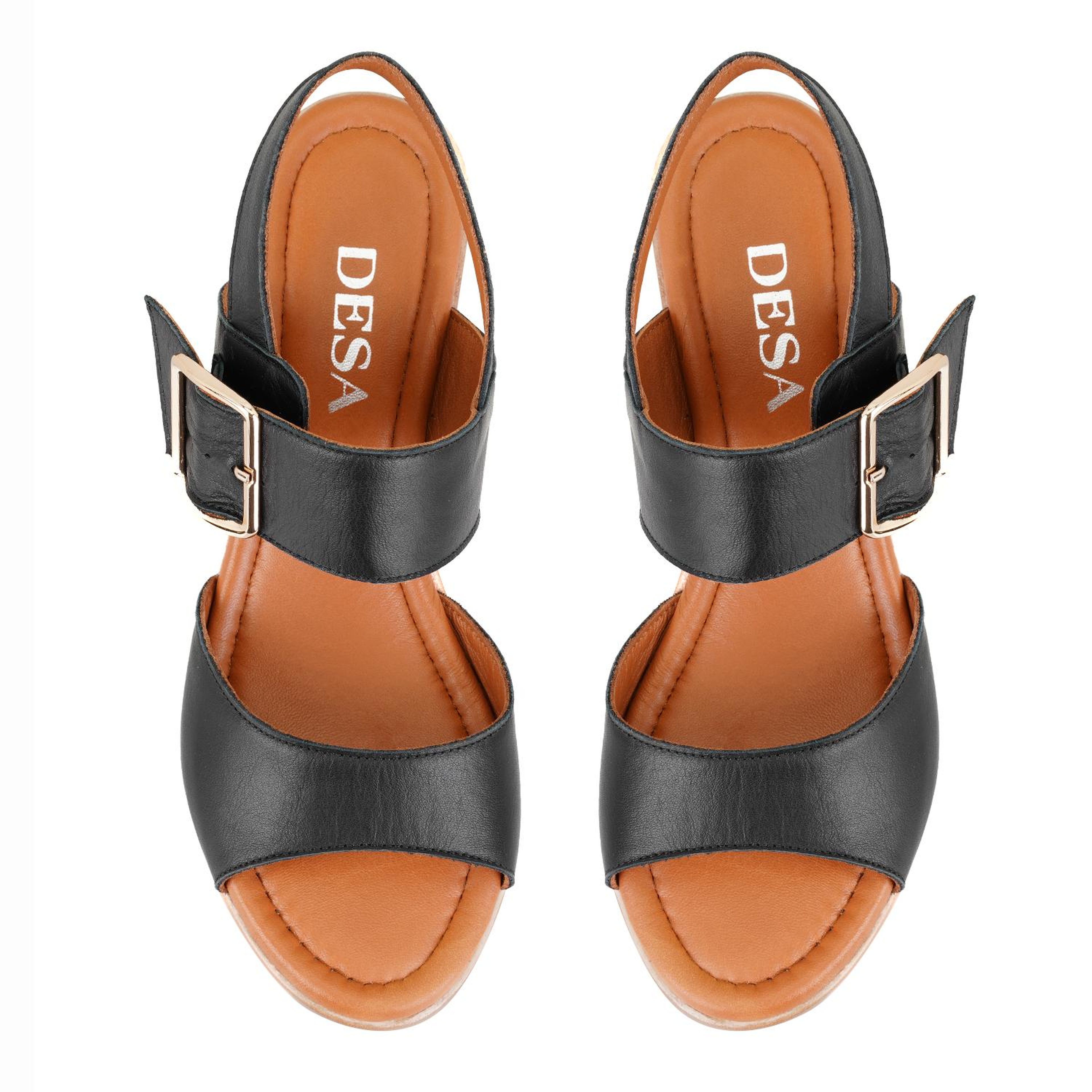 Kadın Siyah Ayarlanabilir Tokalı Topuklu Deri Sandalet