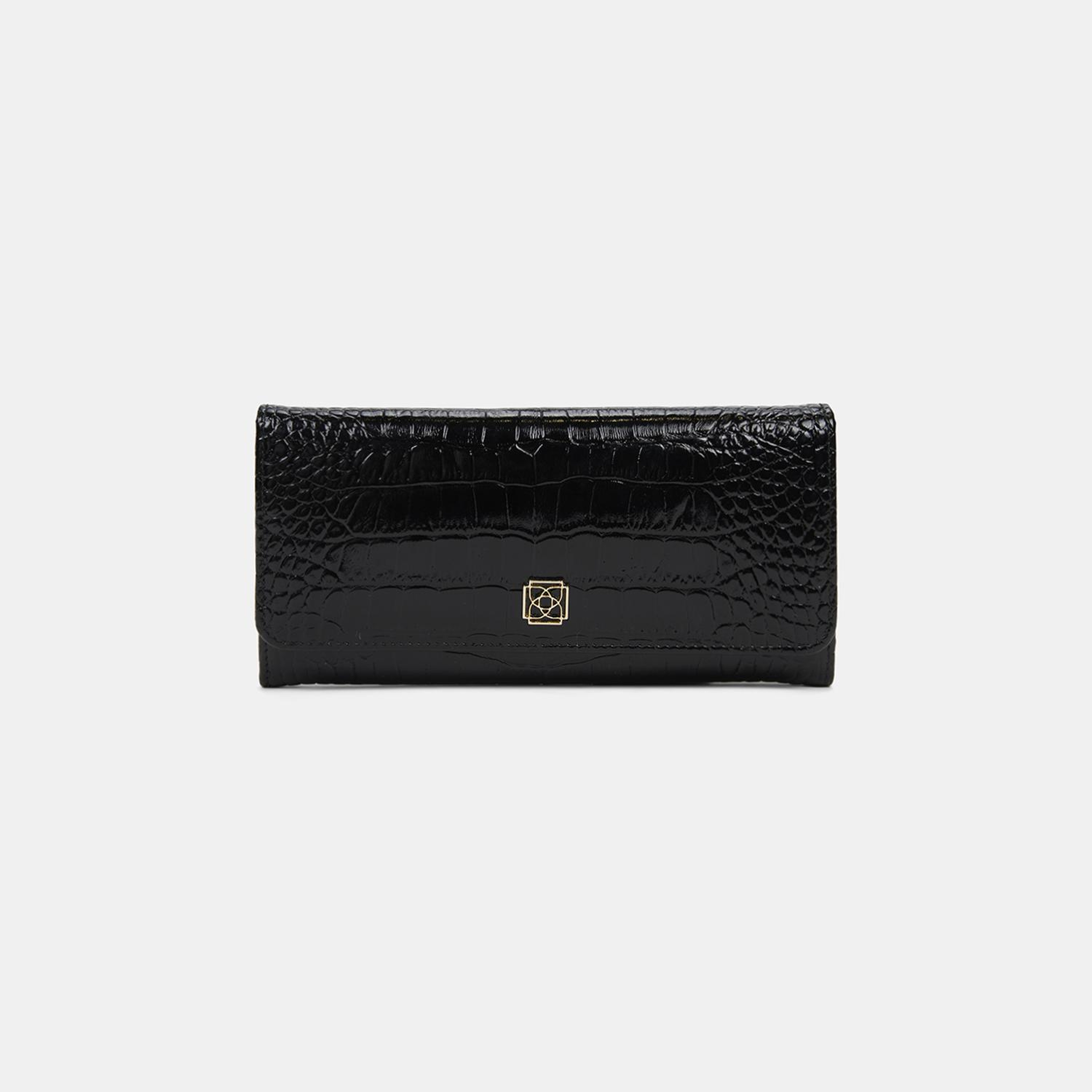 Kadın Siyah Kroko Baskılı Kapaklı Deri Cüzdan