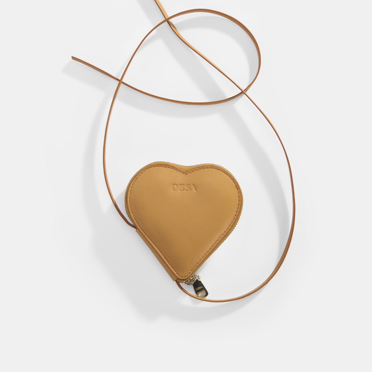 Turuncu Kalp Figürlü Mini Askılı Deri Cüzdan