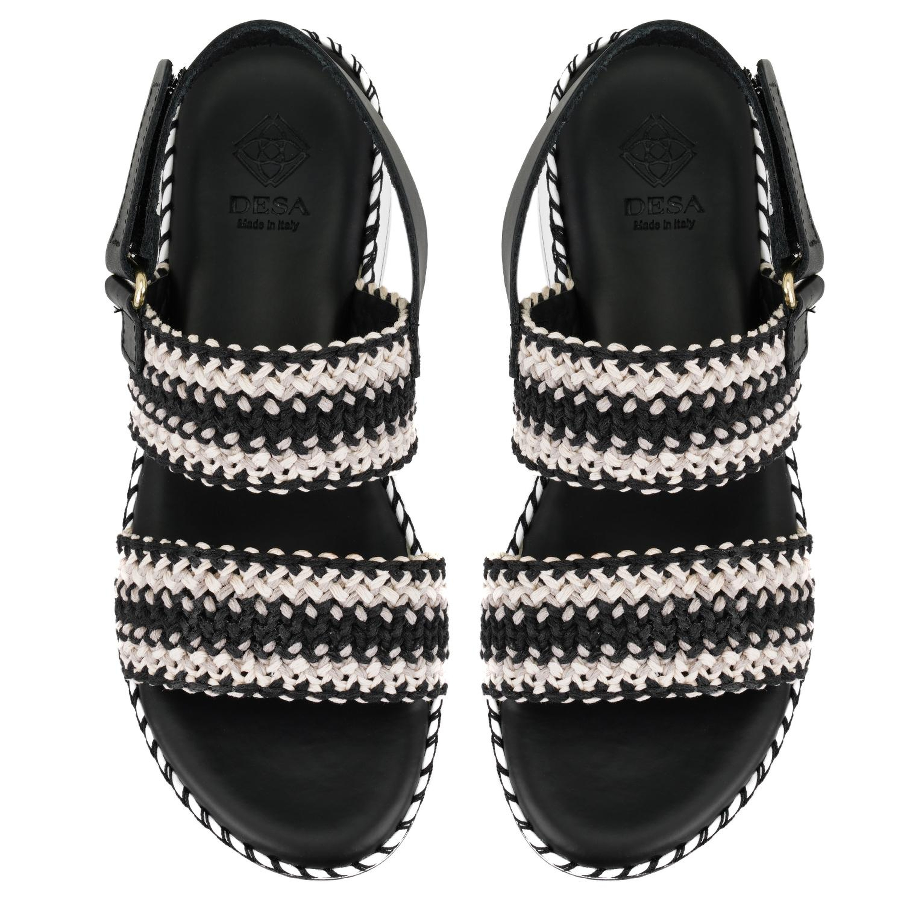 Kadın Siyah Hasır Örgülü Deri Sandalet