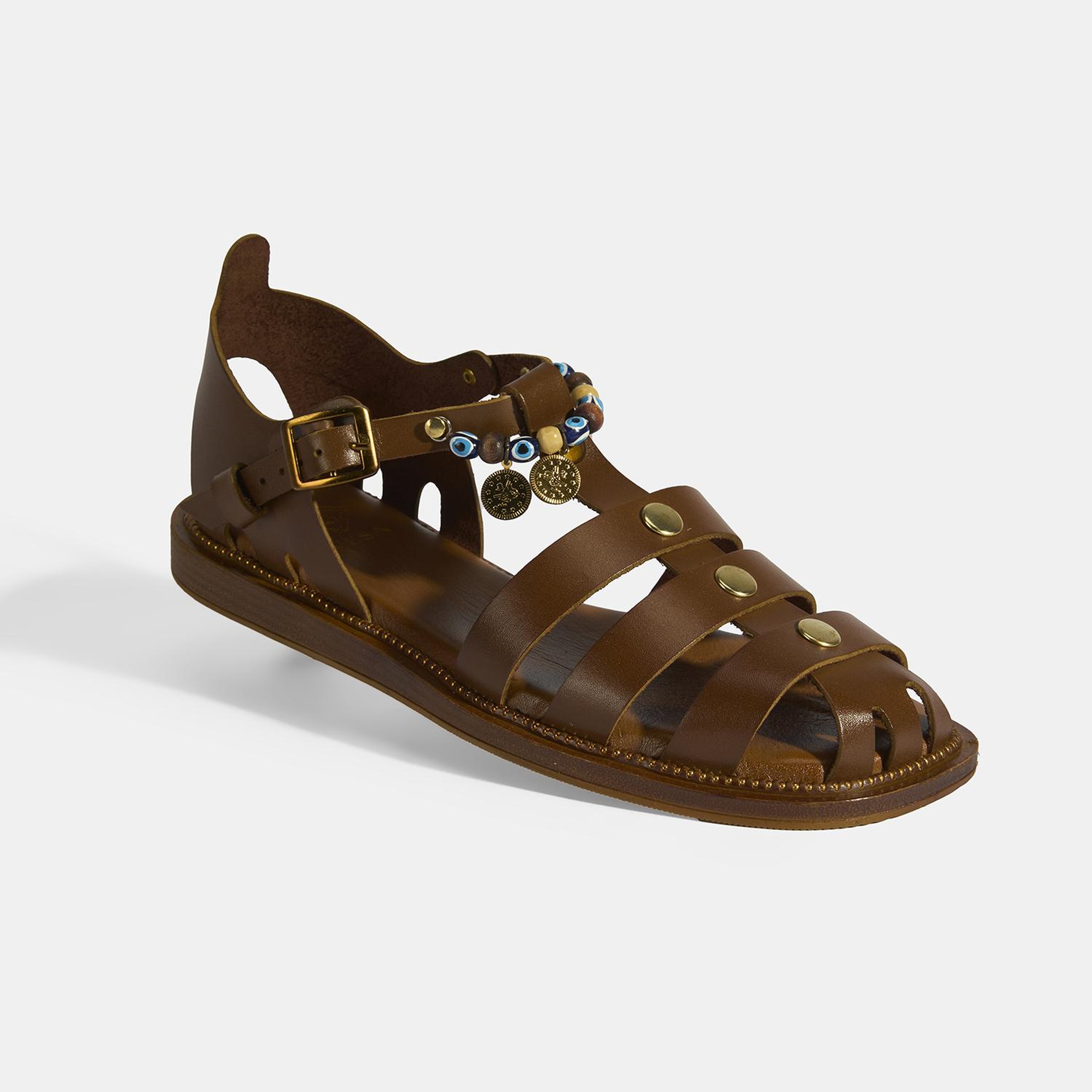 Kadın Taba Aksesuar Detaylı Ayarlanabilir Tokalı Deri Sandalet