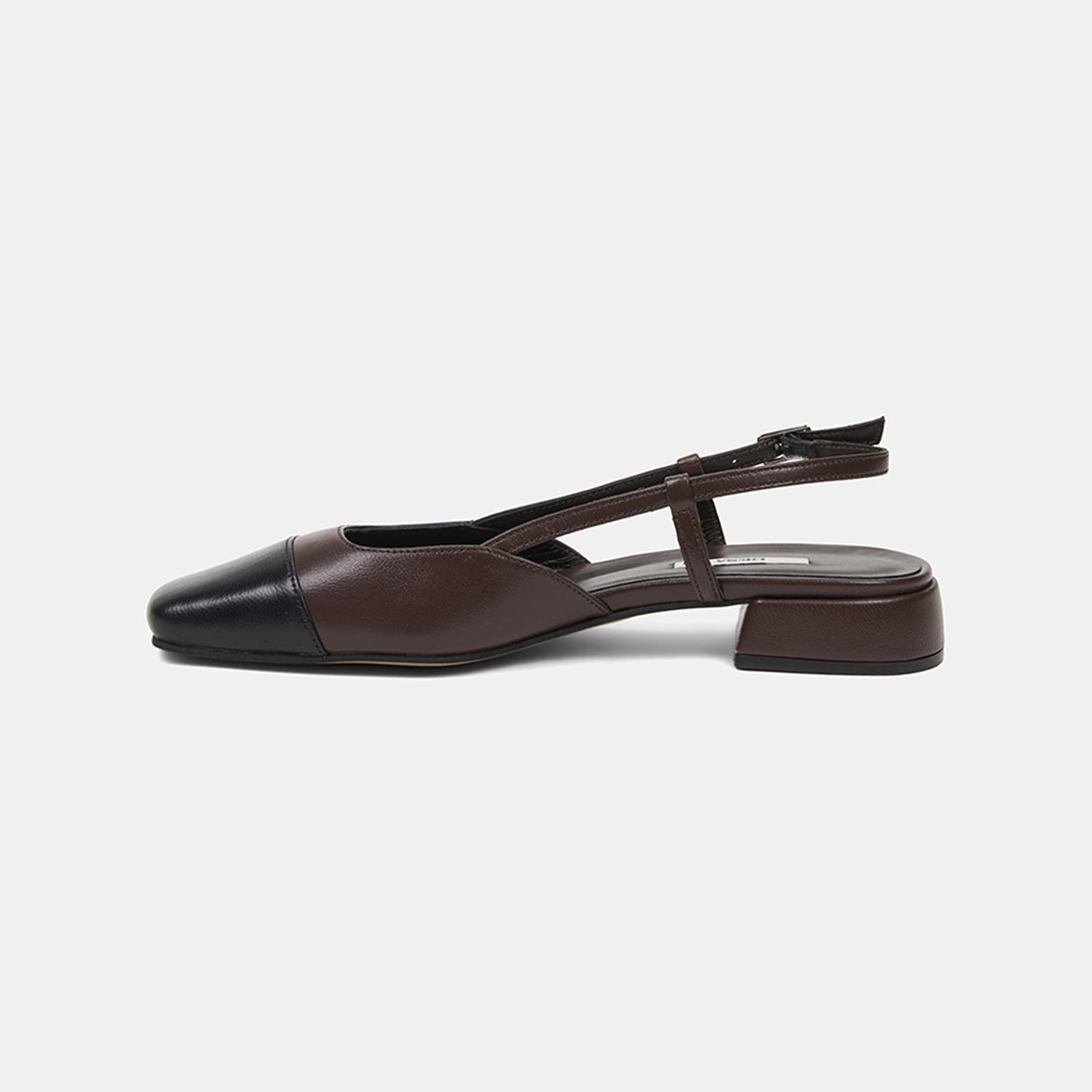 Kadın Kahve Kare Burun Slingback Deri Günlük Ayakkabı