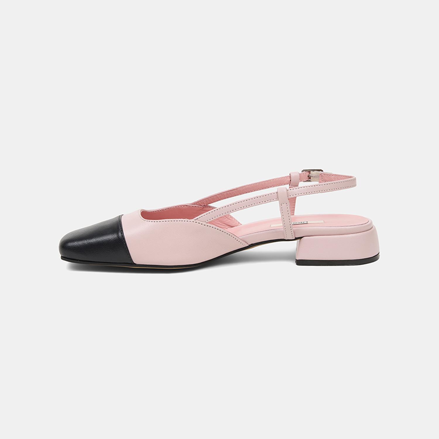 Kadın Pembe Kare Burun Slingback Deri Günlük Ayakkabı