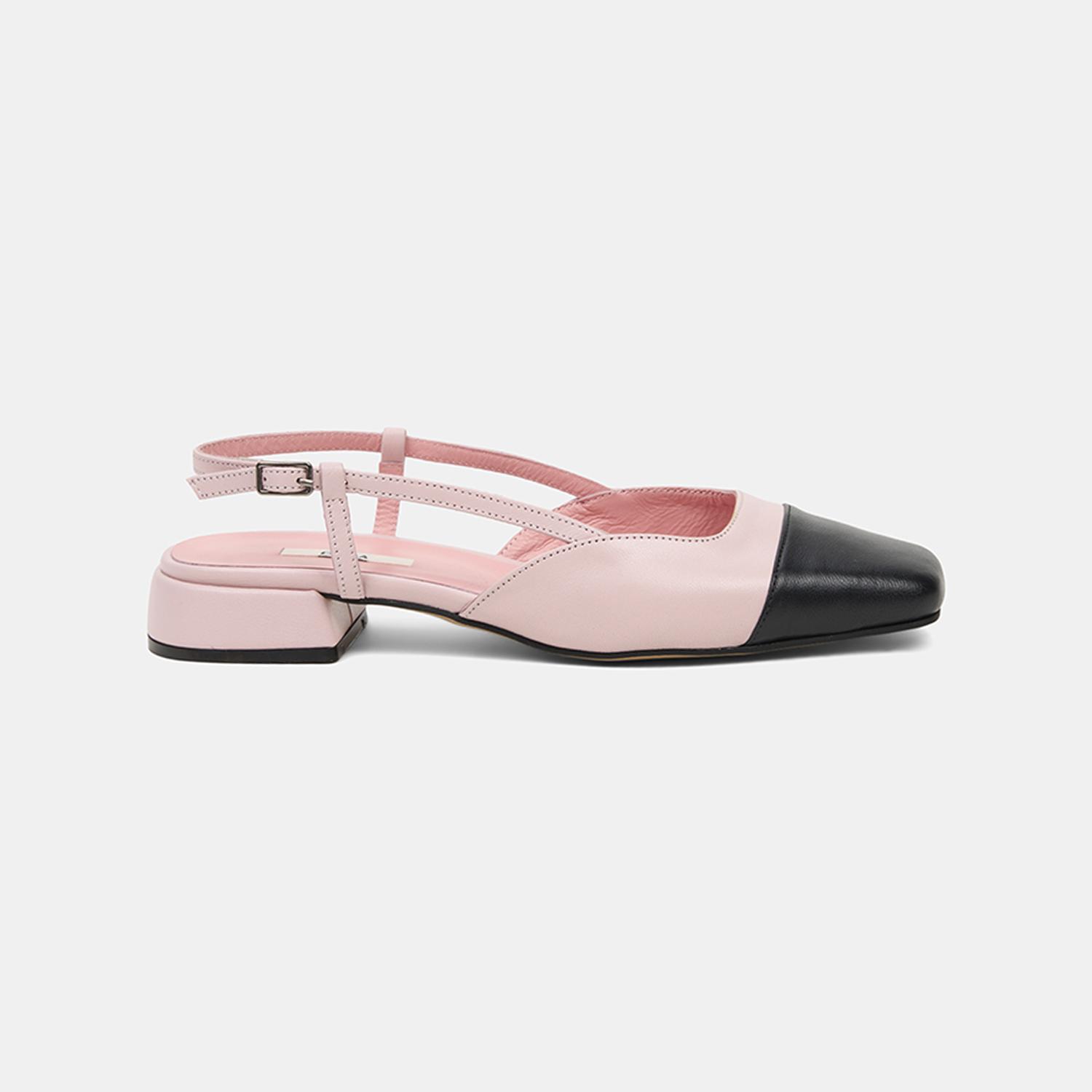 Kadın Pembe Kare Burun Slingback Deri Günlük Ayakkabı