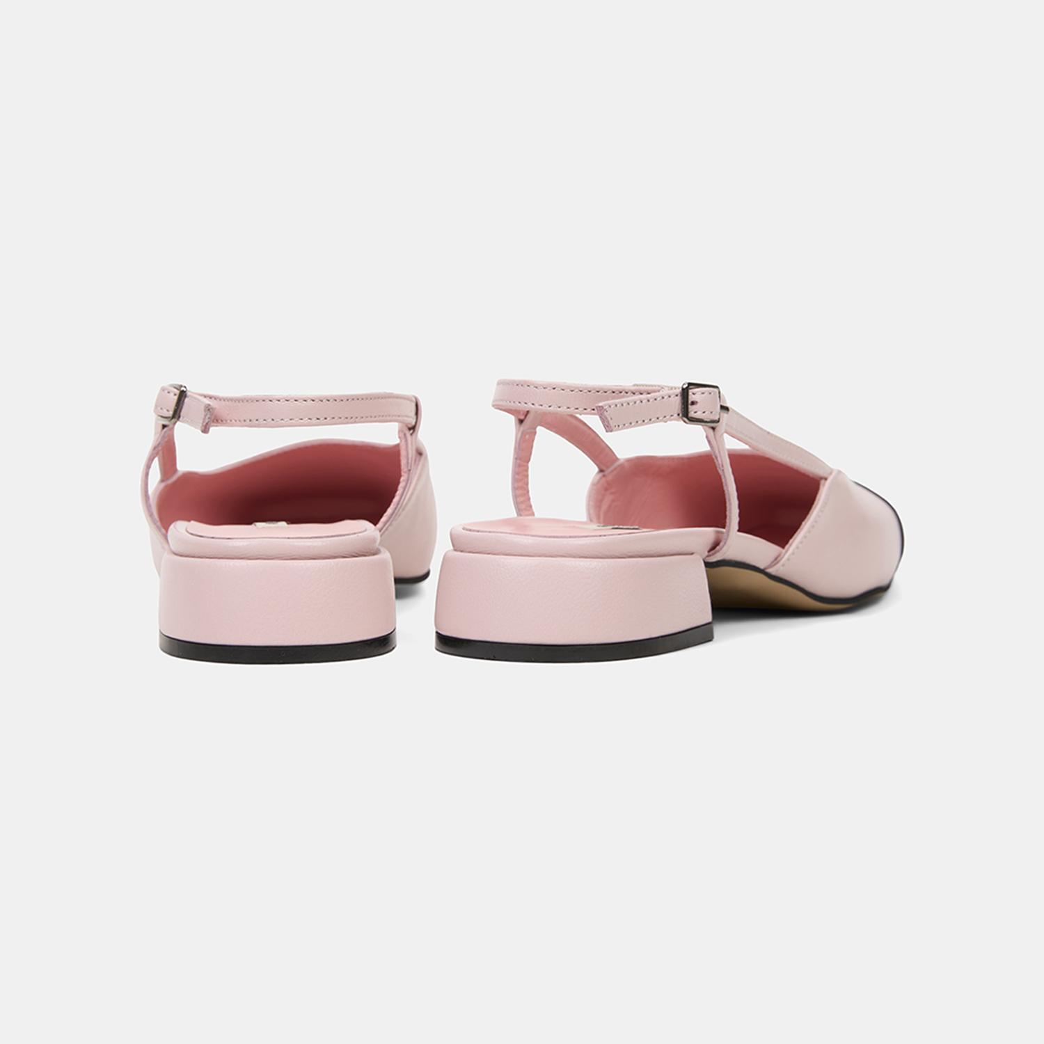 Kadın Pembe Kare Burun Slingback Deri Günlük Ayakkabı