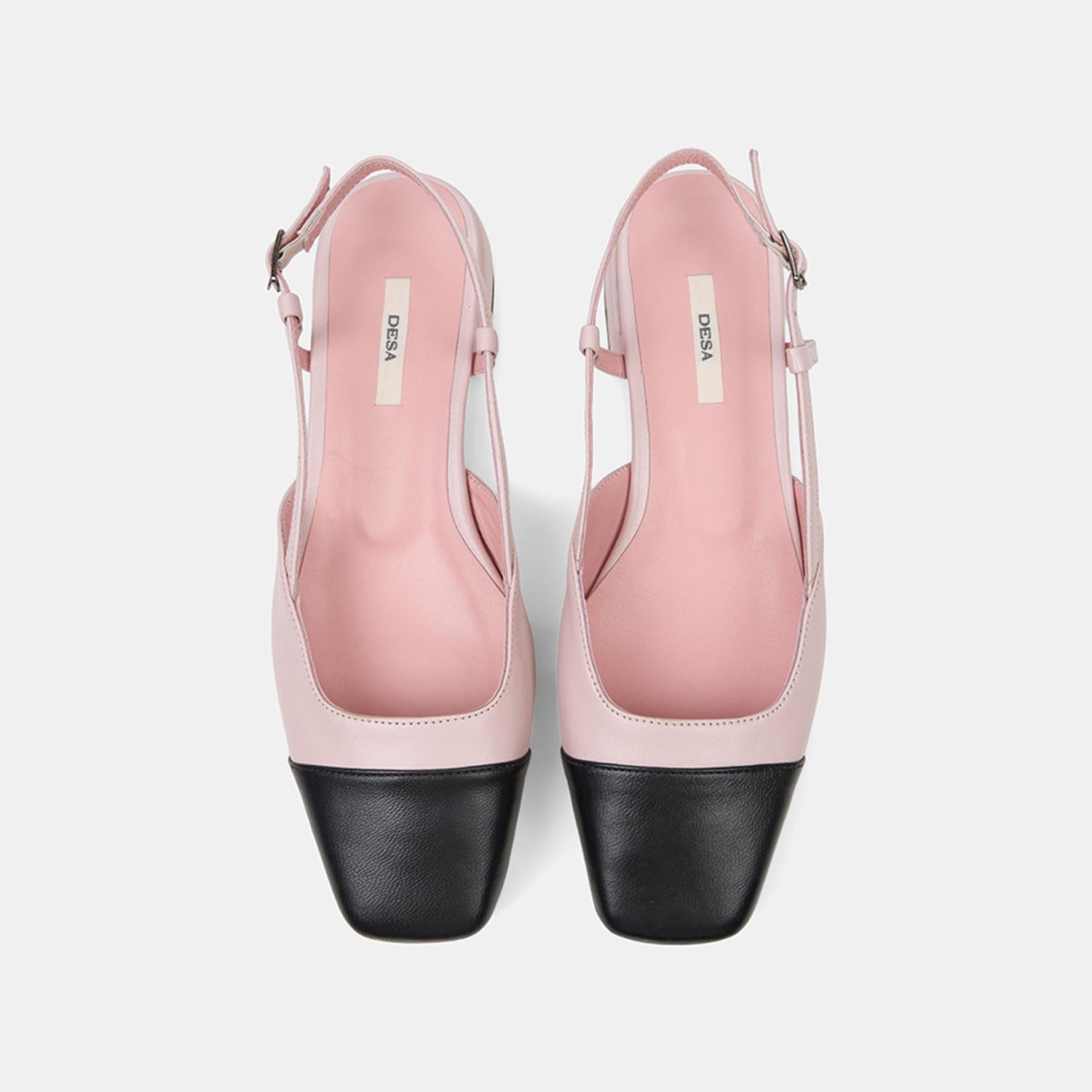 Kadın Pembe Kare Burun Slingback Deri Günlük Ayakkabı
