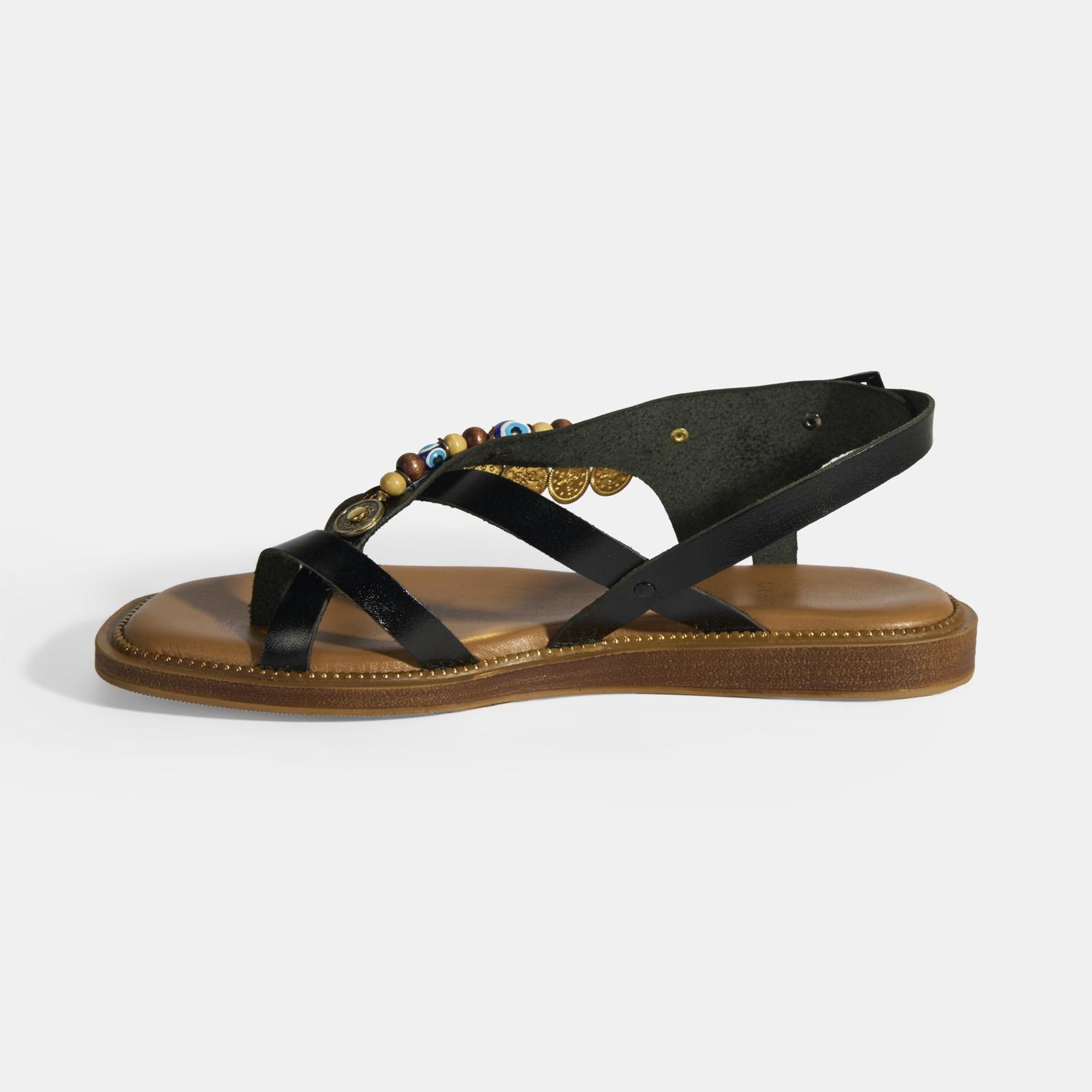 Siyah Kadın Toka Detaylı Aksesuarlı Deri Sandalet