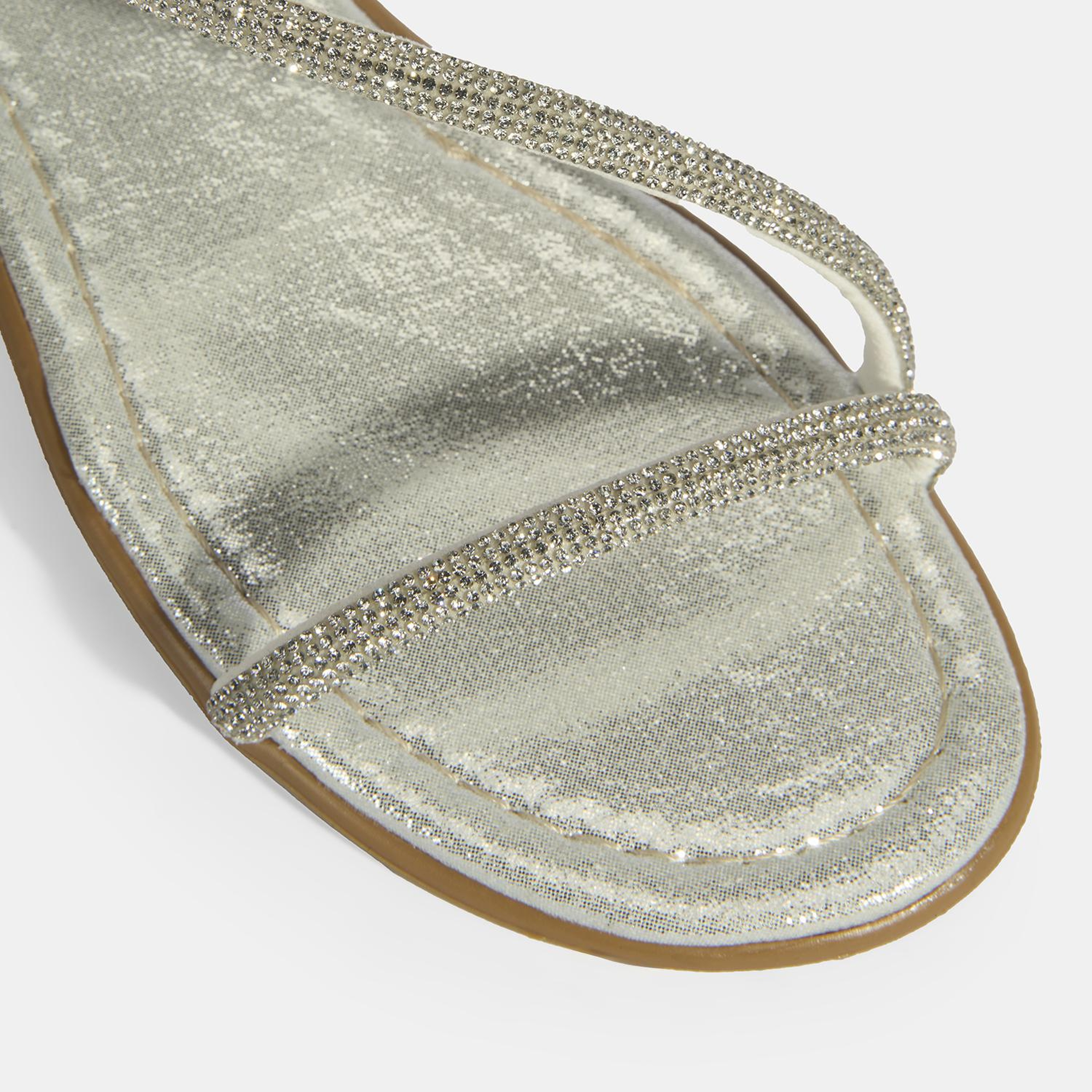 Kadın Gümüş Lastik Bantlı Taşlı Sandalet