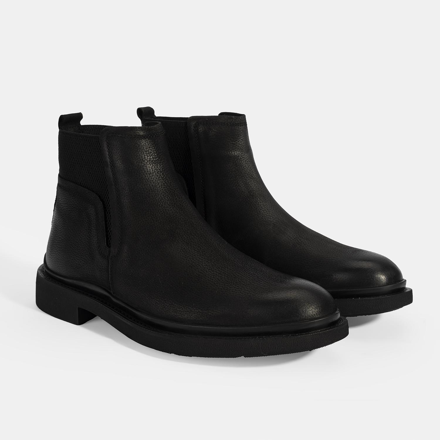 Erkek Siyah Lastikli Nubuk Deri Bot