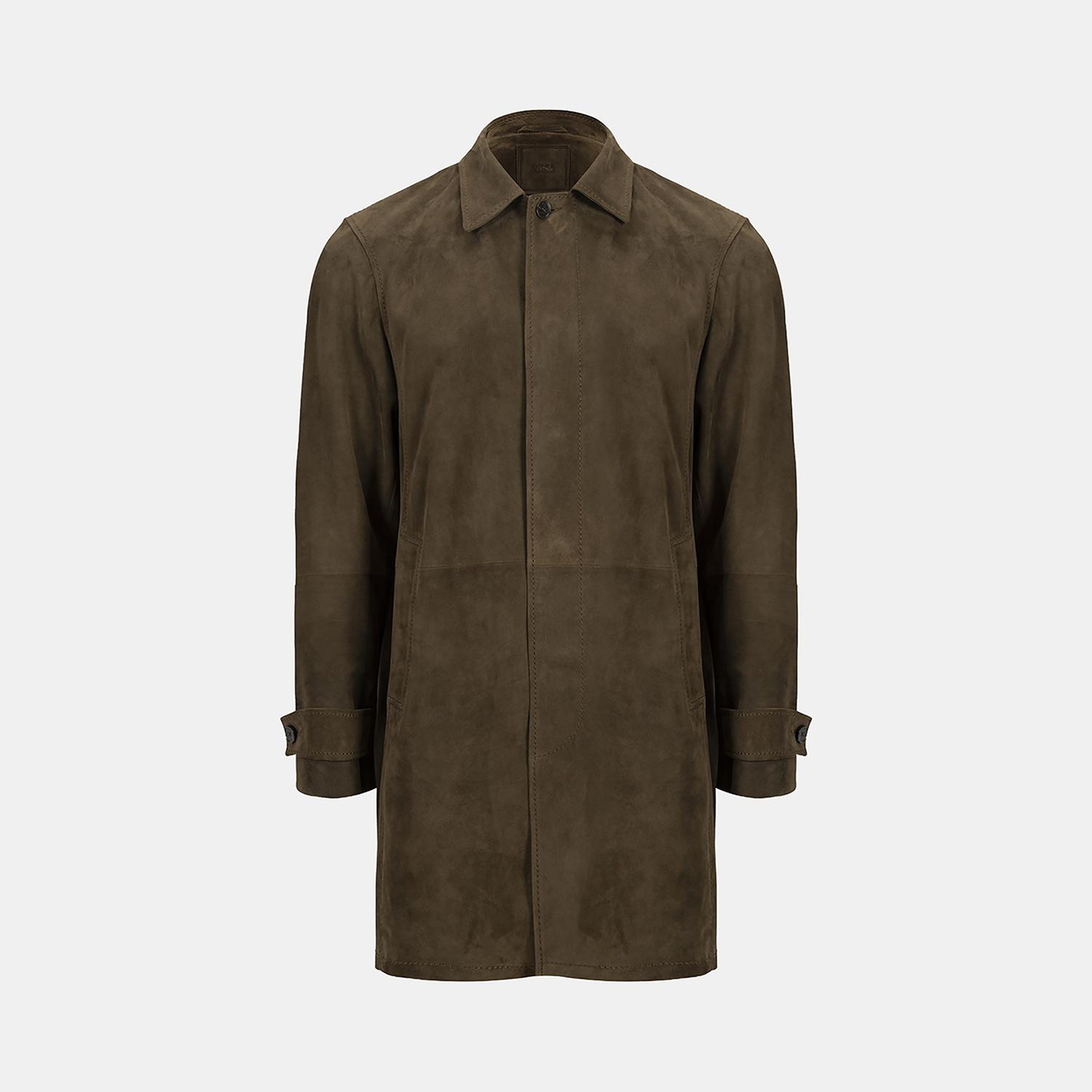 Erkek Haki Gömlek Yakalı Düğmeli Süet Deri Ceket