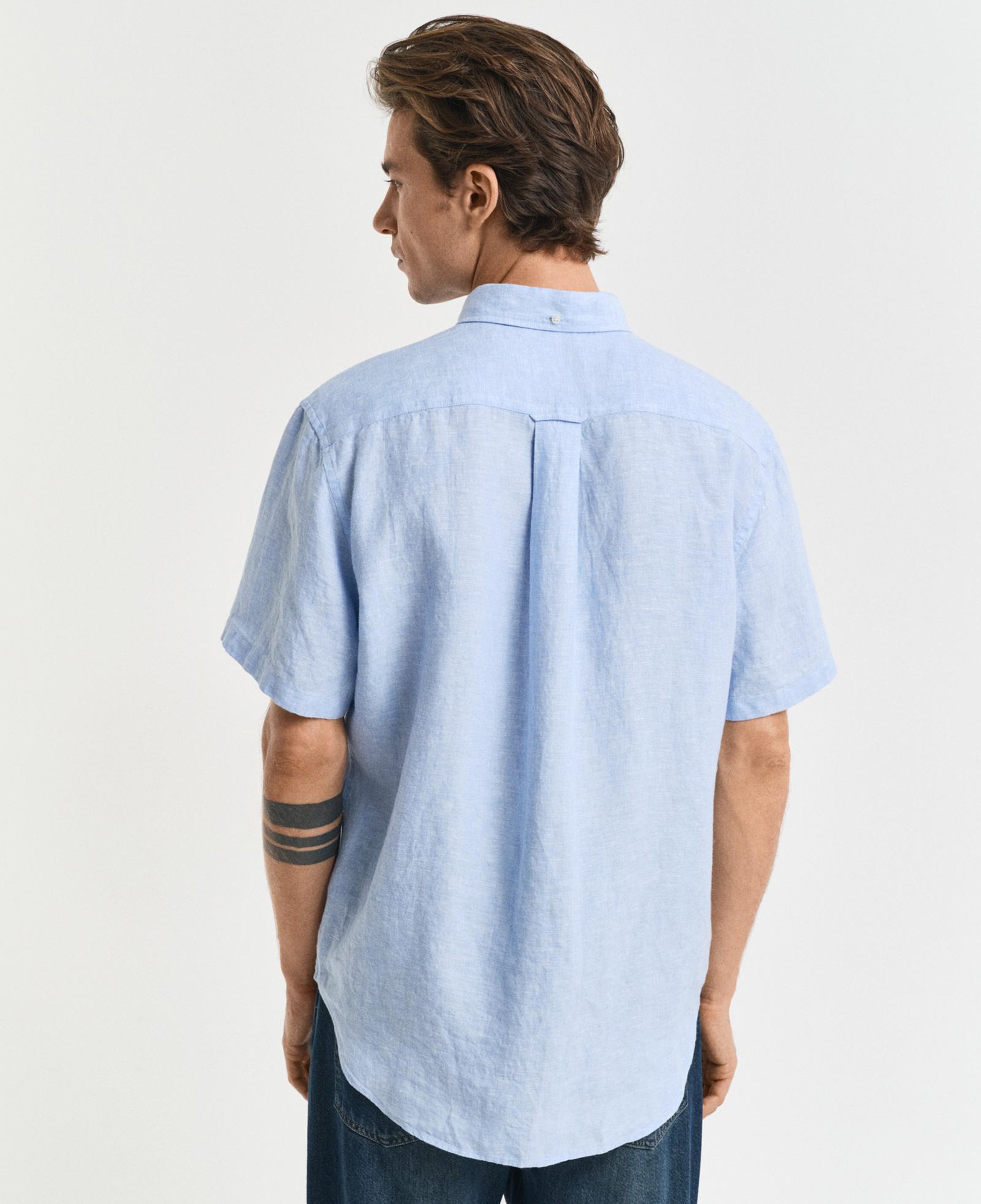 GANT Erkek Mavi Regular Fit Düğmeli Yaka Keten Gömlek