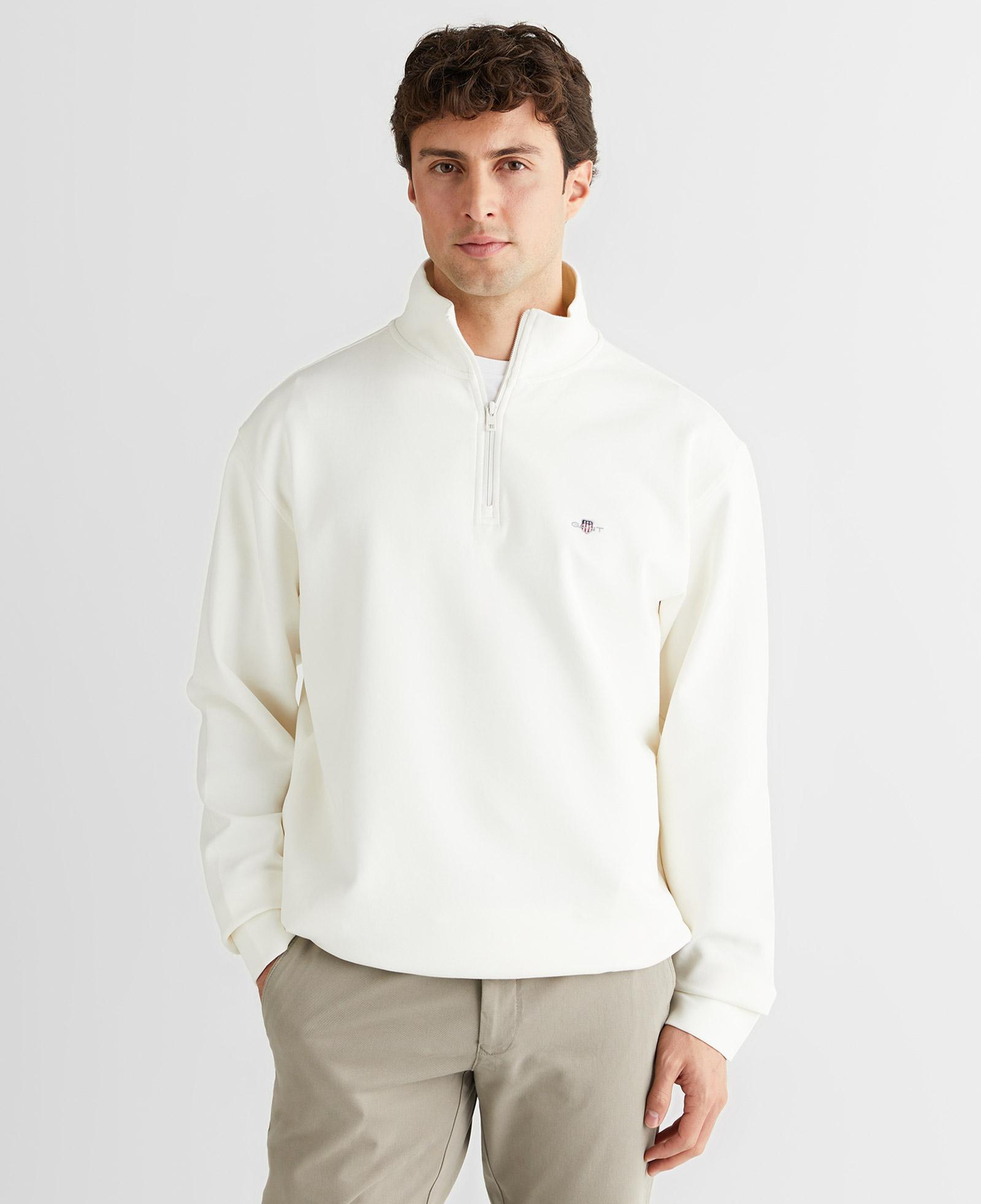 GANT Erkek Beyaz Relaxed Fit Yarım Fermuarlı Sweatshirt