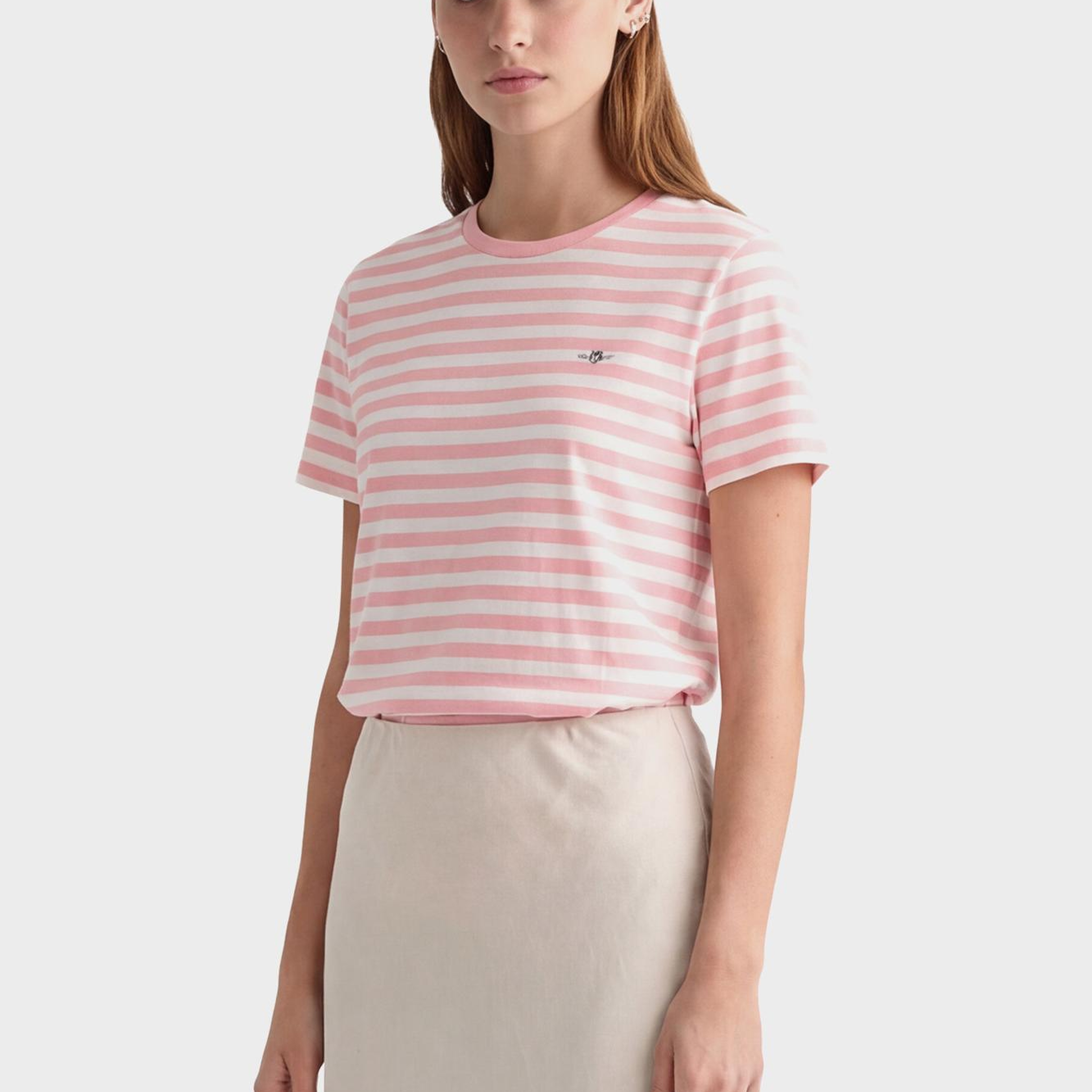 GANT Kadın Pembe Bisiklet Yaka Regular Fit Logolu T-Shirt