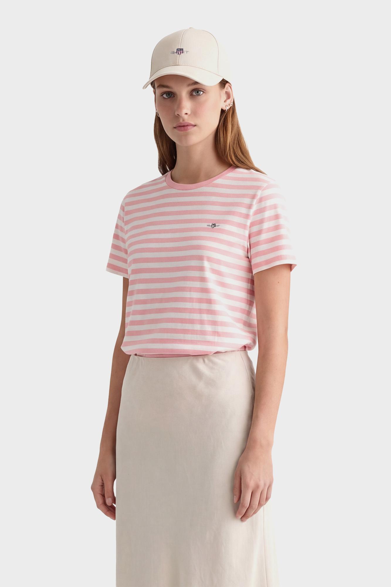 GANT Kadın Pembe Bisiklet Yaka Regular Fit Logolu T-Shirt