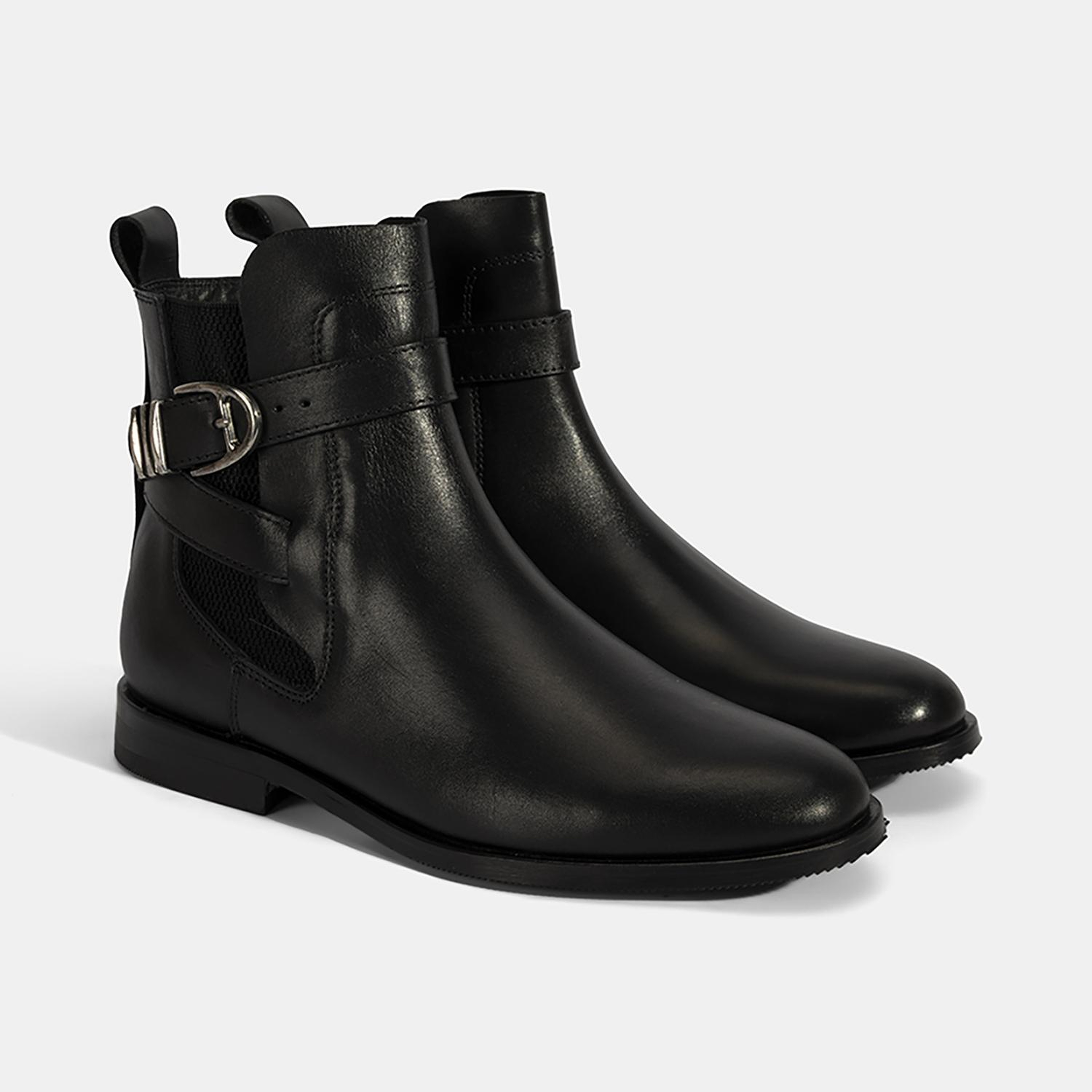 Kadın Siyah Ayarlanabilir Metal Tokalı Deri Bot