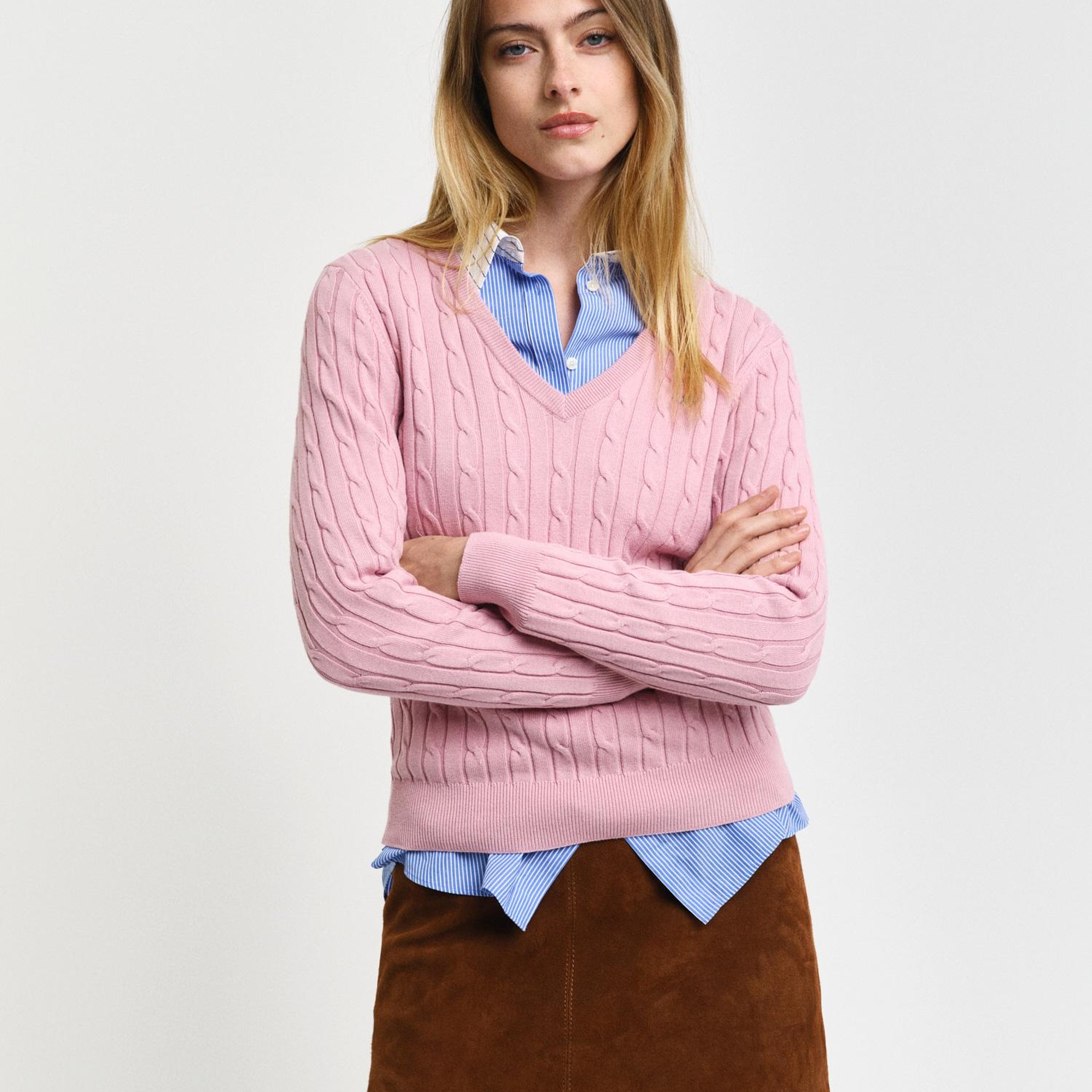 GANT Kadın Pembe Slim Fit V Yaka Kazak