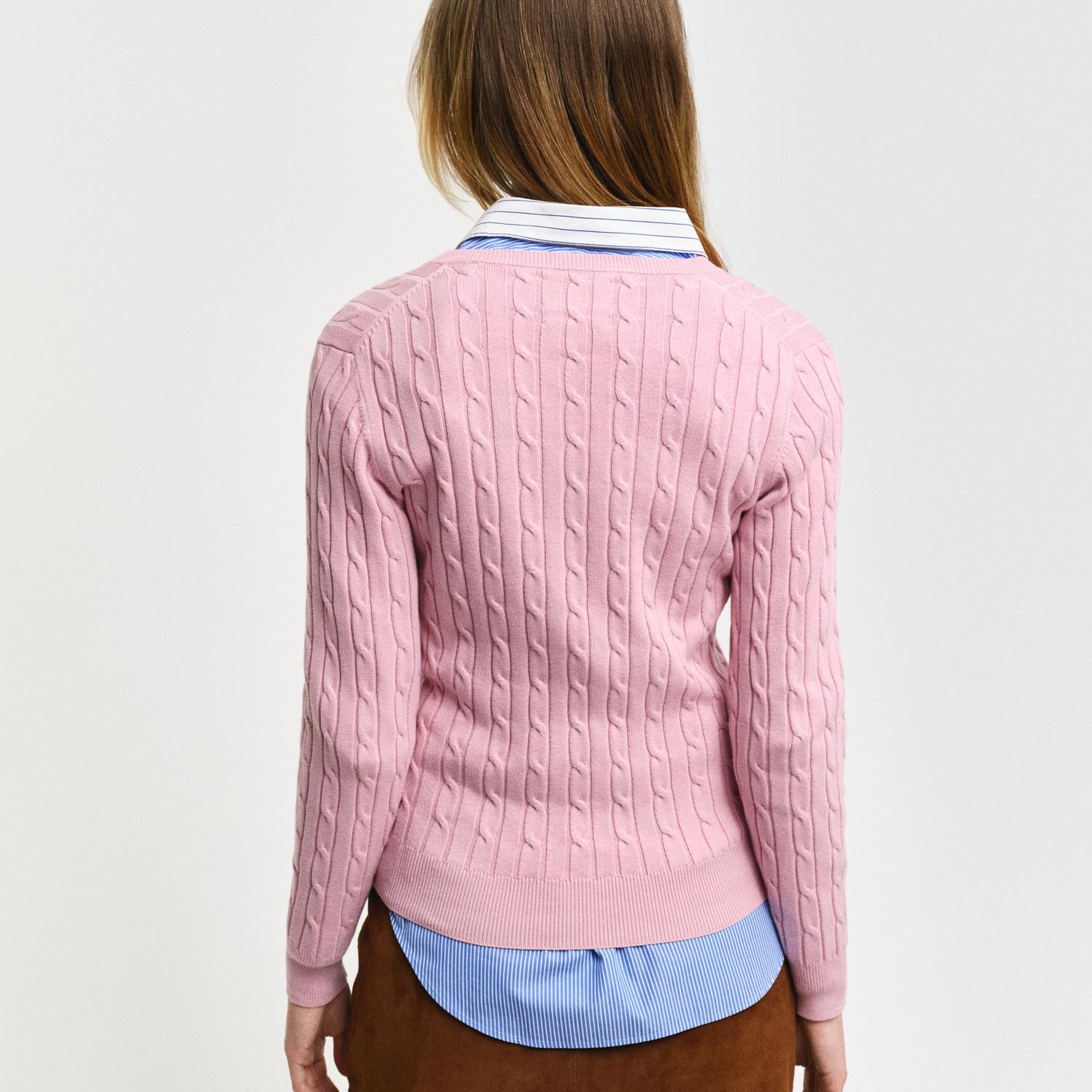 GANT Kadın Pembe Slim Fit V Yaka Kazak