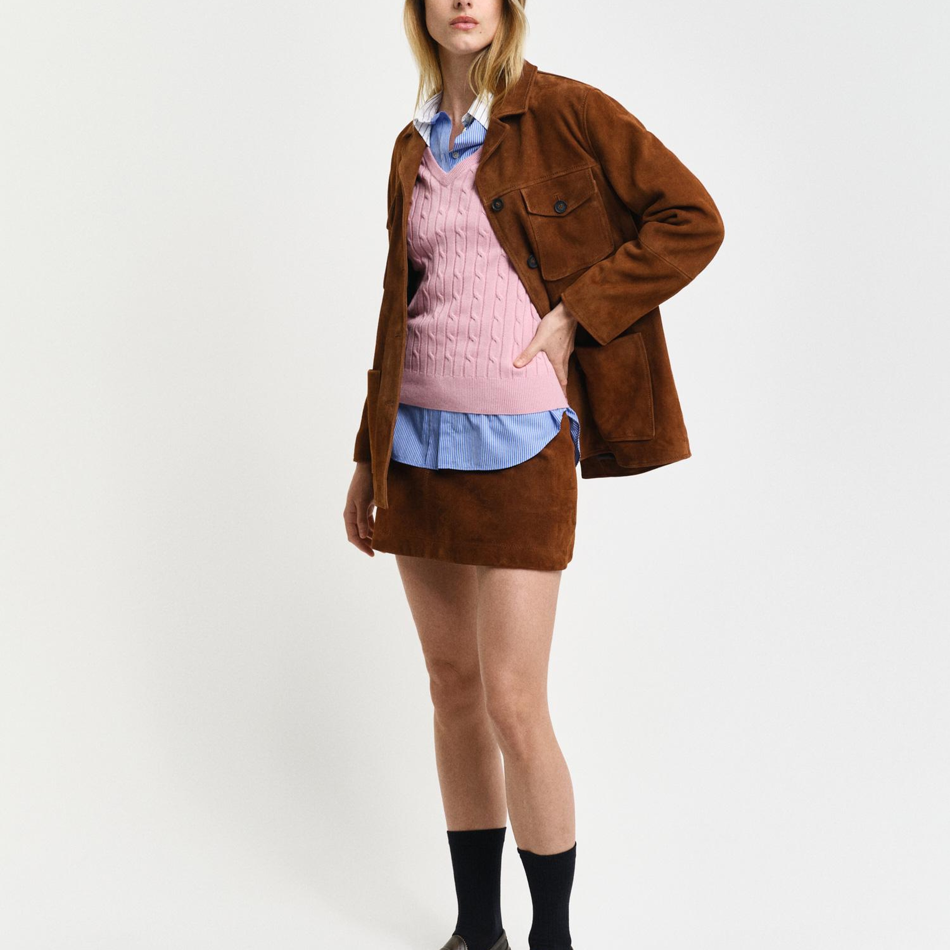 GANT Kadın Pembe Slim Fit V Yaka Kazak