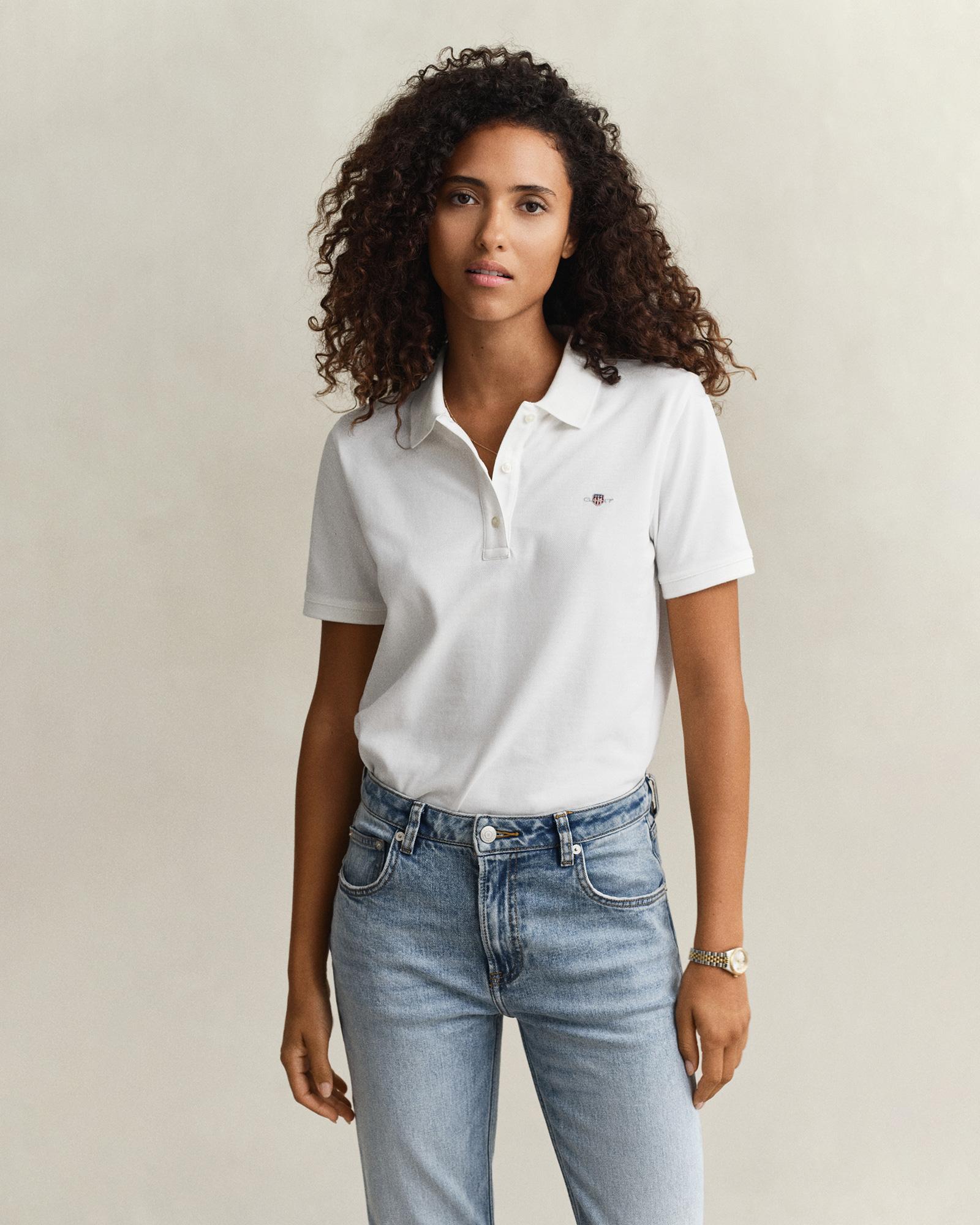 GANT Kadın Beyaz Regular Fit Logolu Polo Yaka T-Shirt