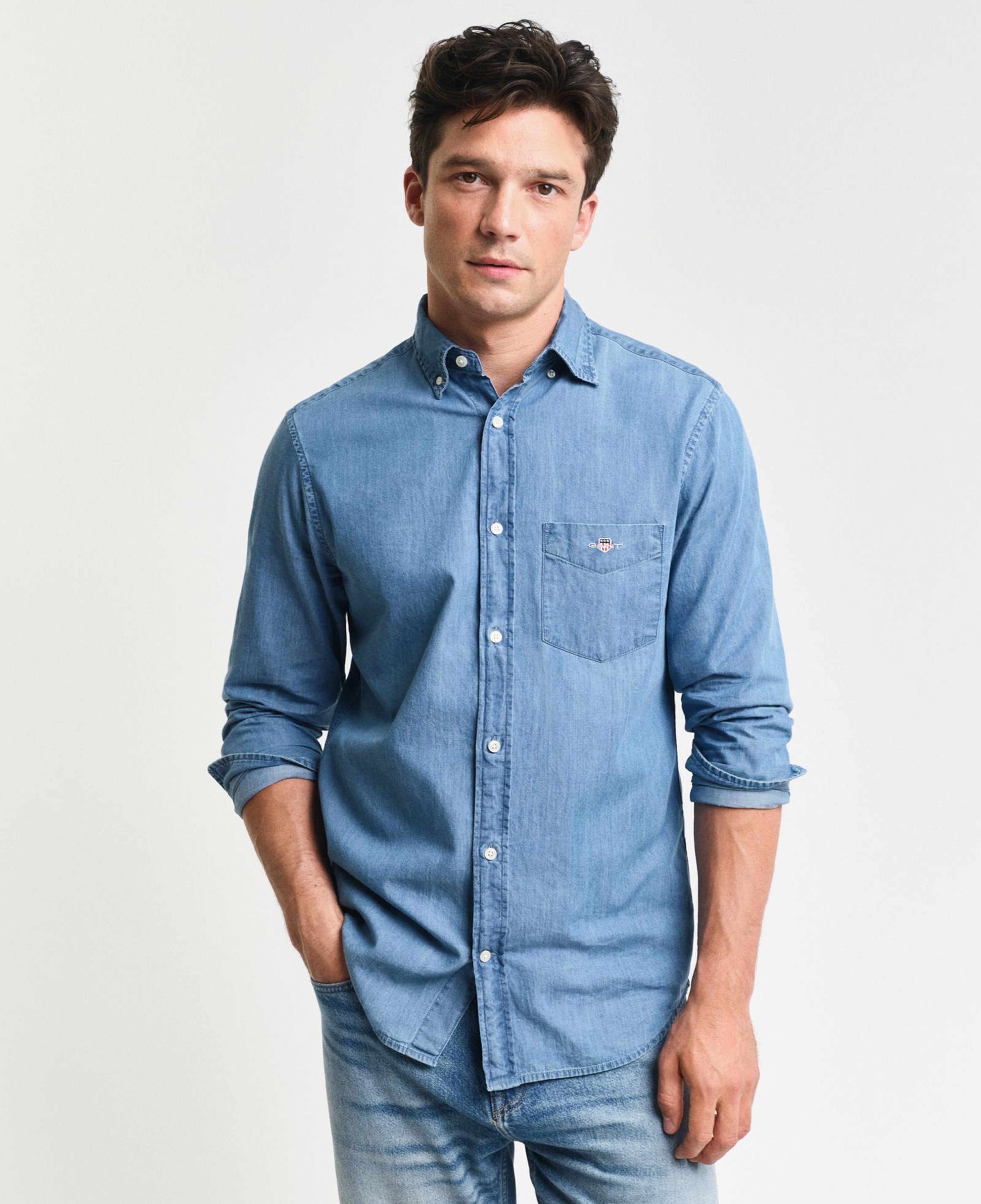 GANT Erkek Mavi Regular Fit Düğmeli Yaka Gömlek