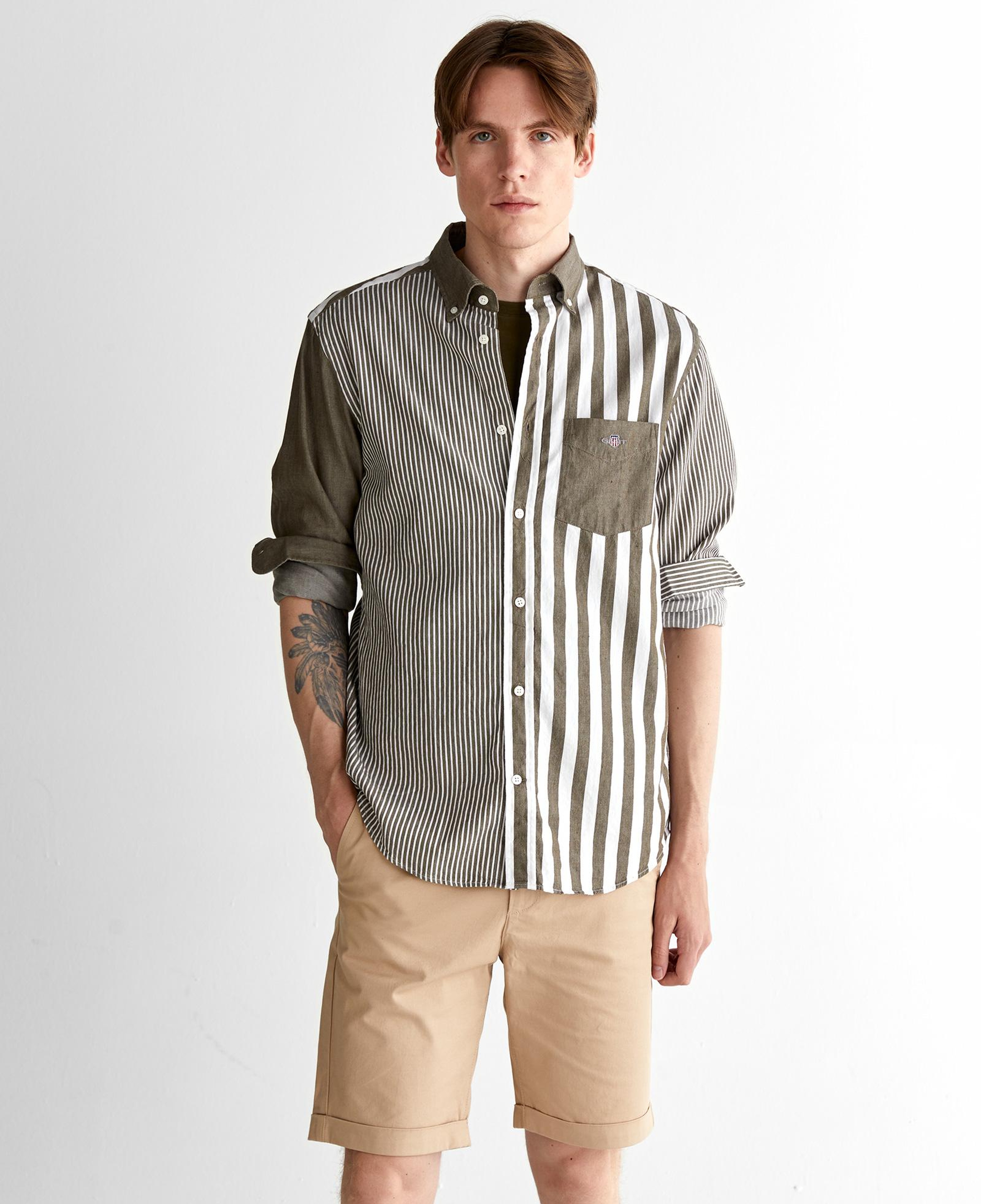 GANT Erkek Yeşil Regular Fit Düğmeli Yaka Çizgili Gömlek