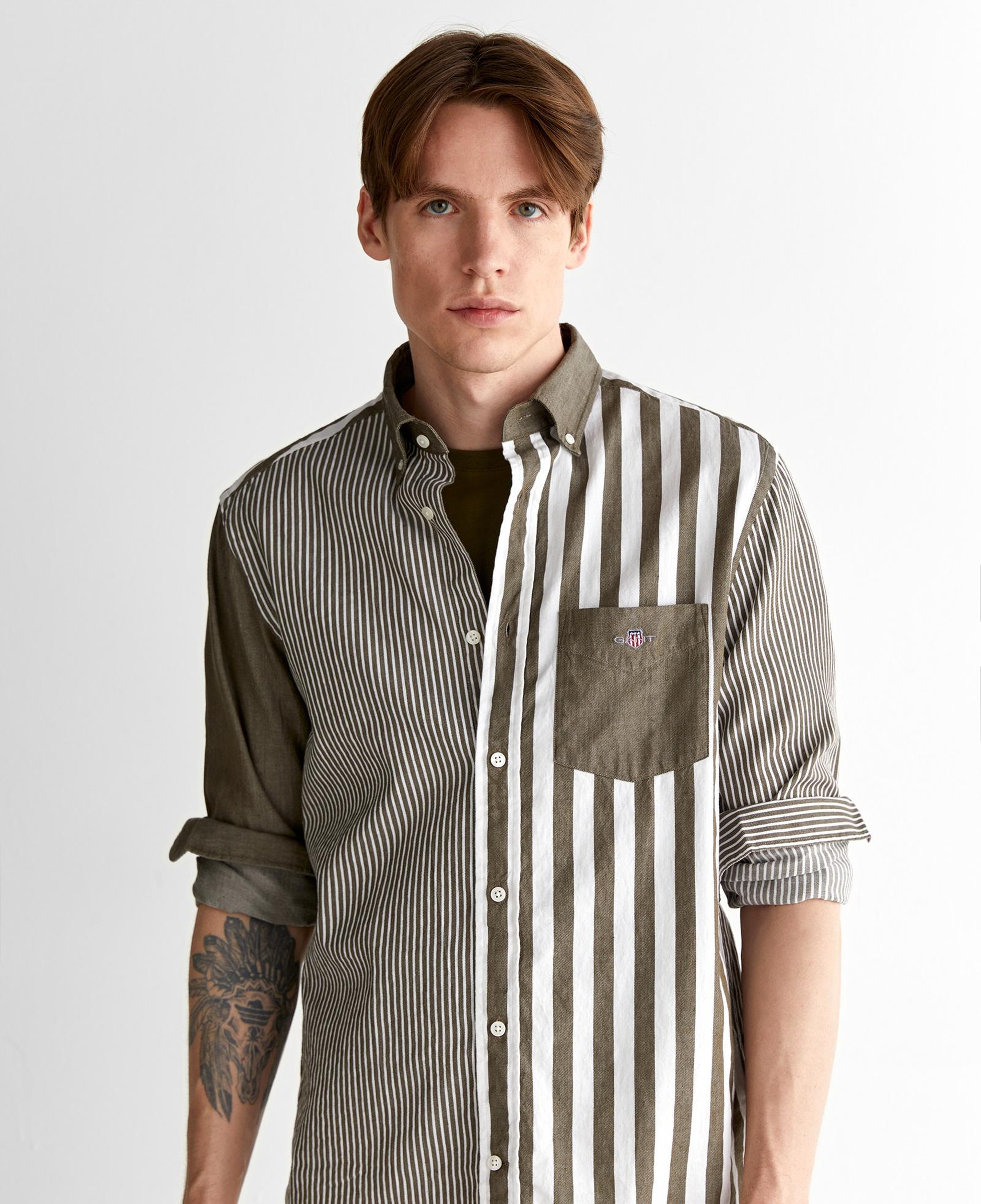 GANT Erkek Yeşil Regular Fit Düğmeli Yaka Çizgili Gömlek