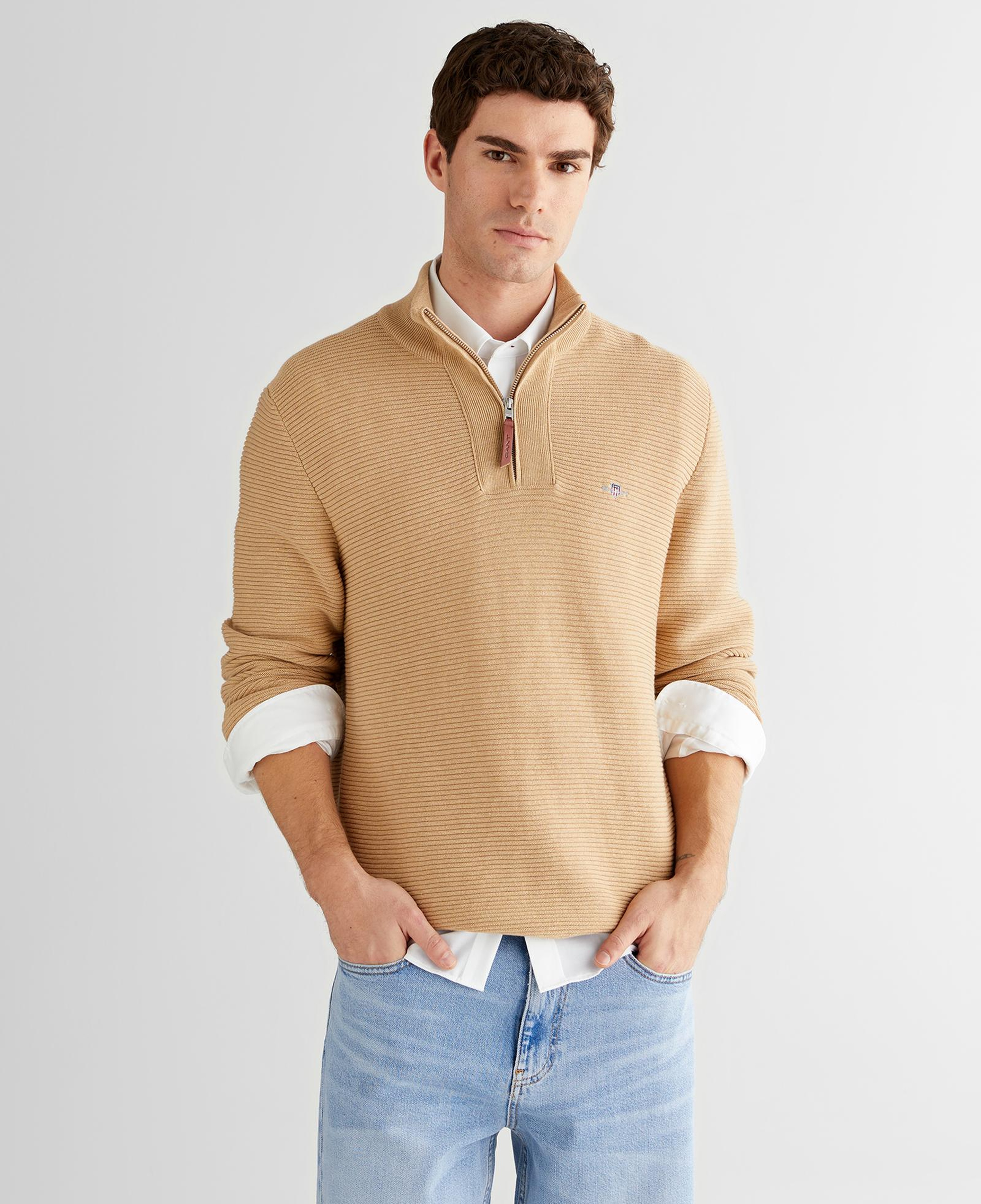 GANT Erkek Bej Regular Fit Yarım Fermuarlı Triko