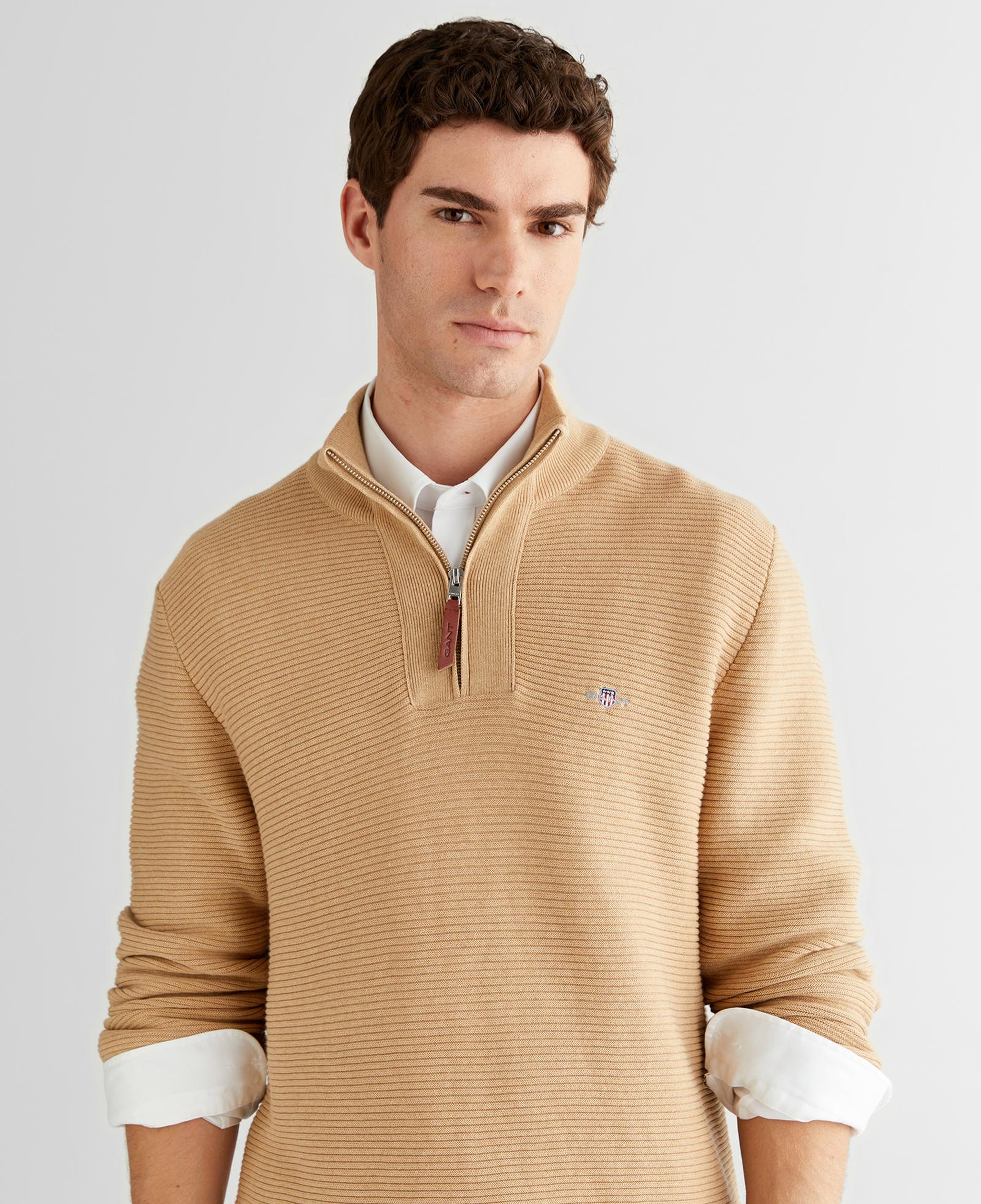GANT Erkek Bej Regular Fit Yarım Fermuarlı Triko
