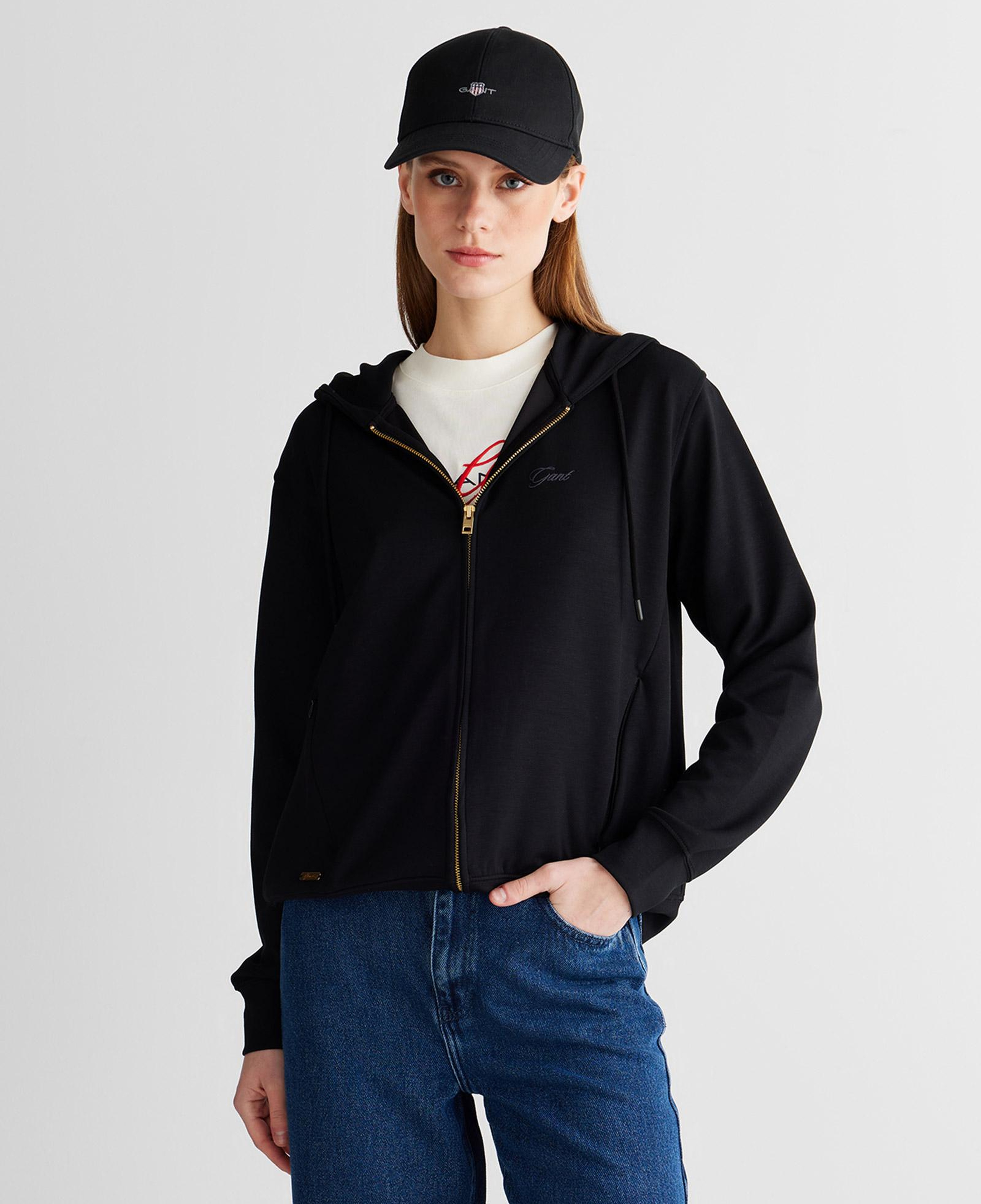 GANT Kadın Siyah Regular Fit Fermuarlı Sweatshirt