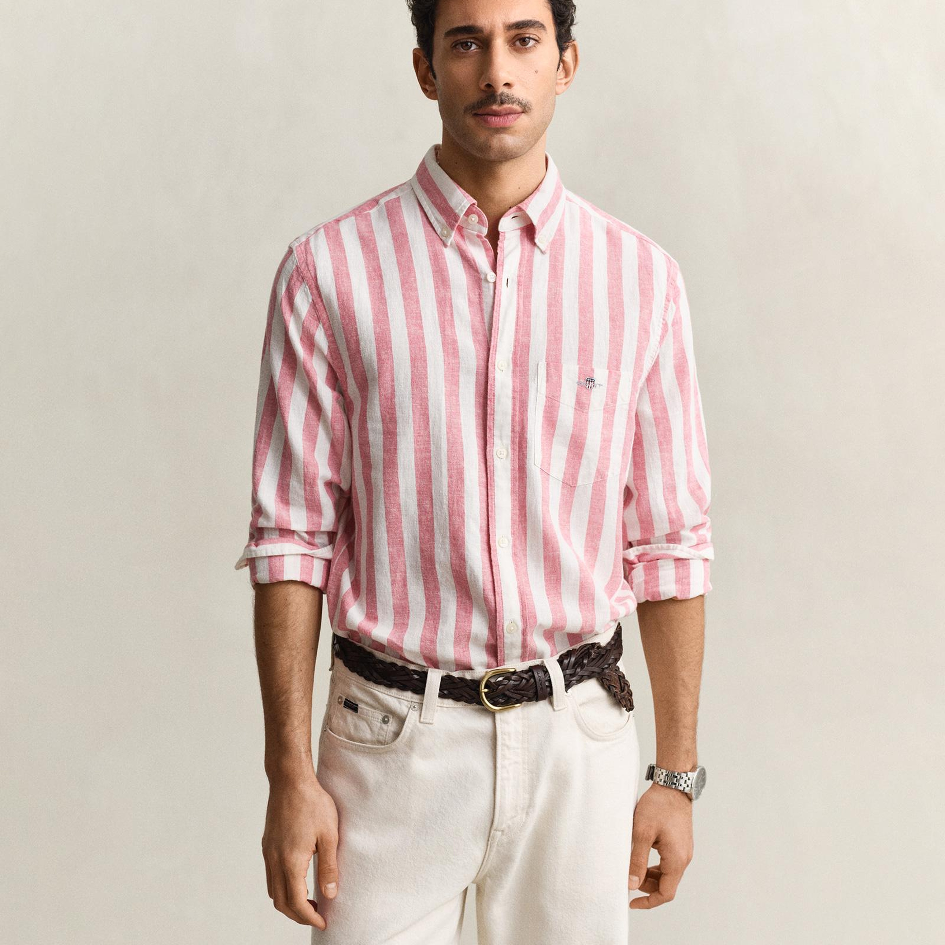 GANT Erkek Pembe Regular Fit Çizgili Logolu Gömlek