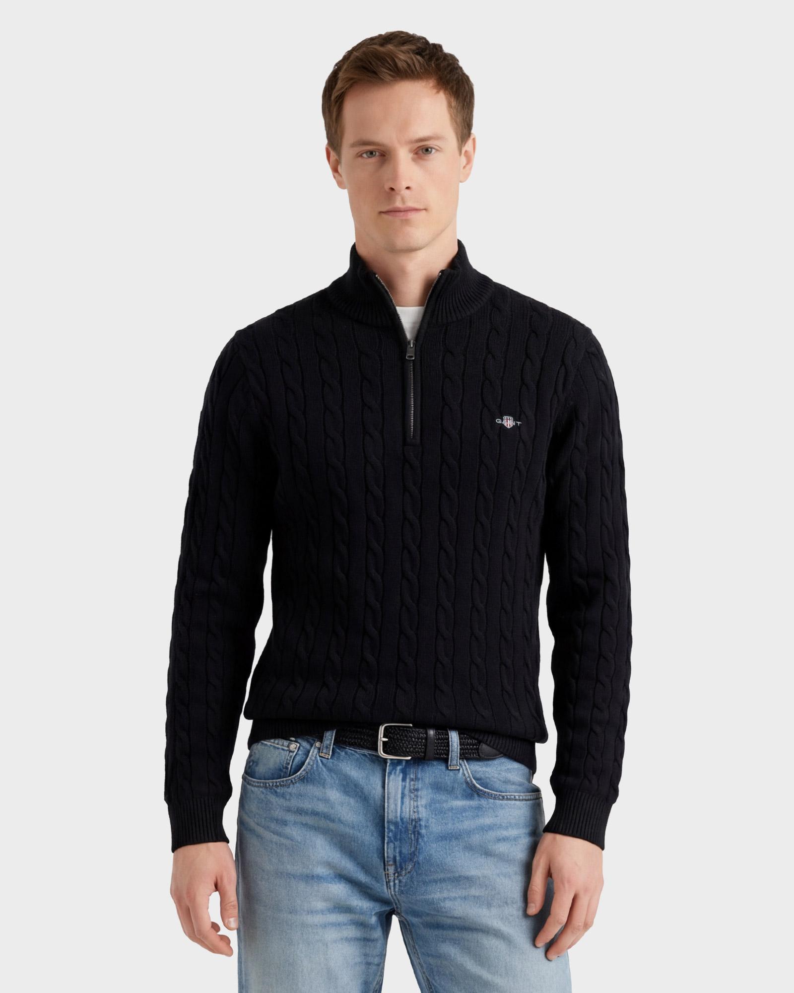 GANT Erkek Siyah Regular Fit Örgü Kazak