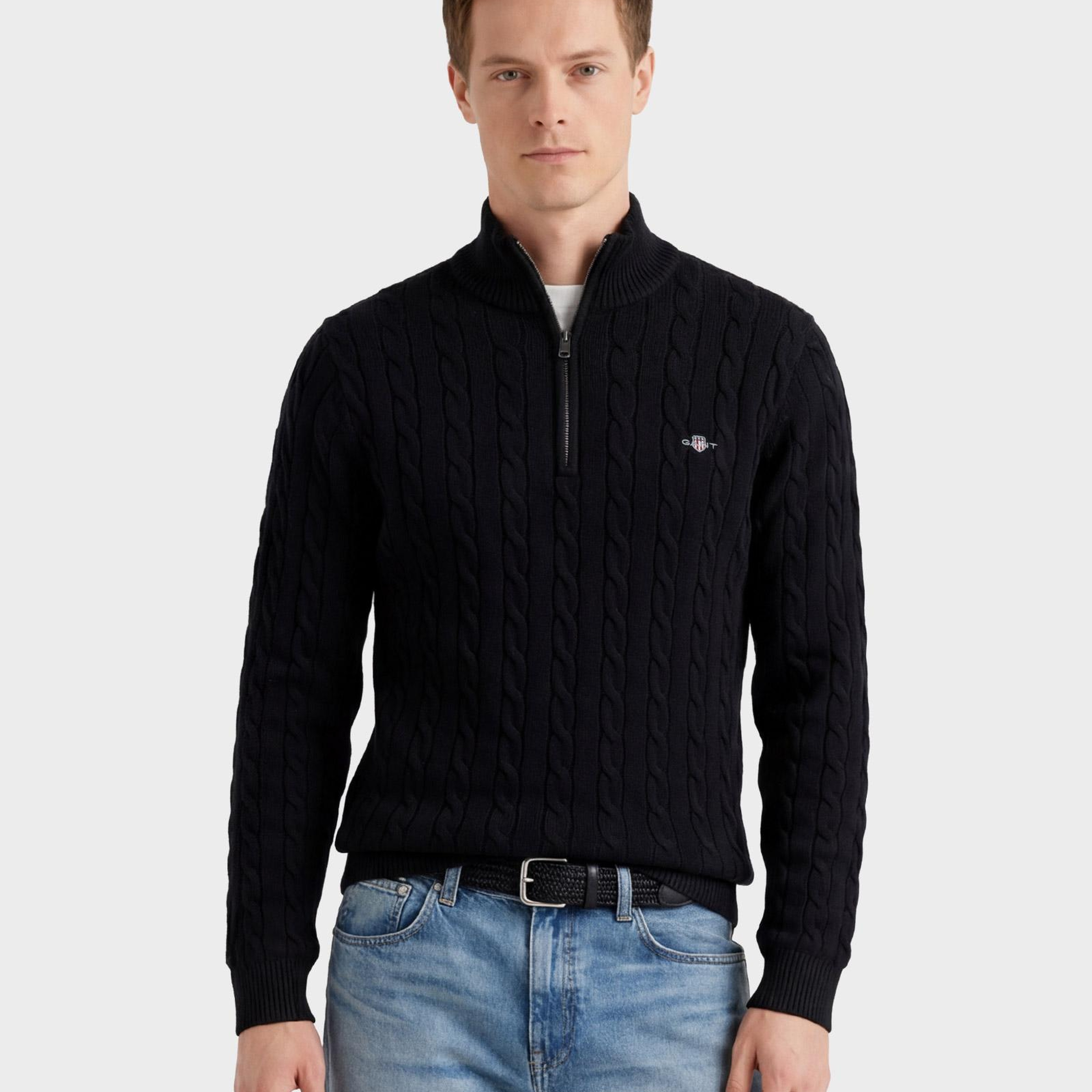 GANT Erkek Siyah Regular Fit Örgü Kazak