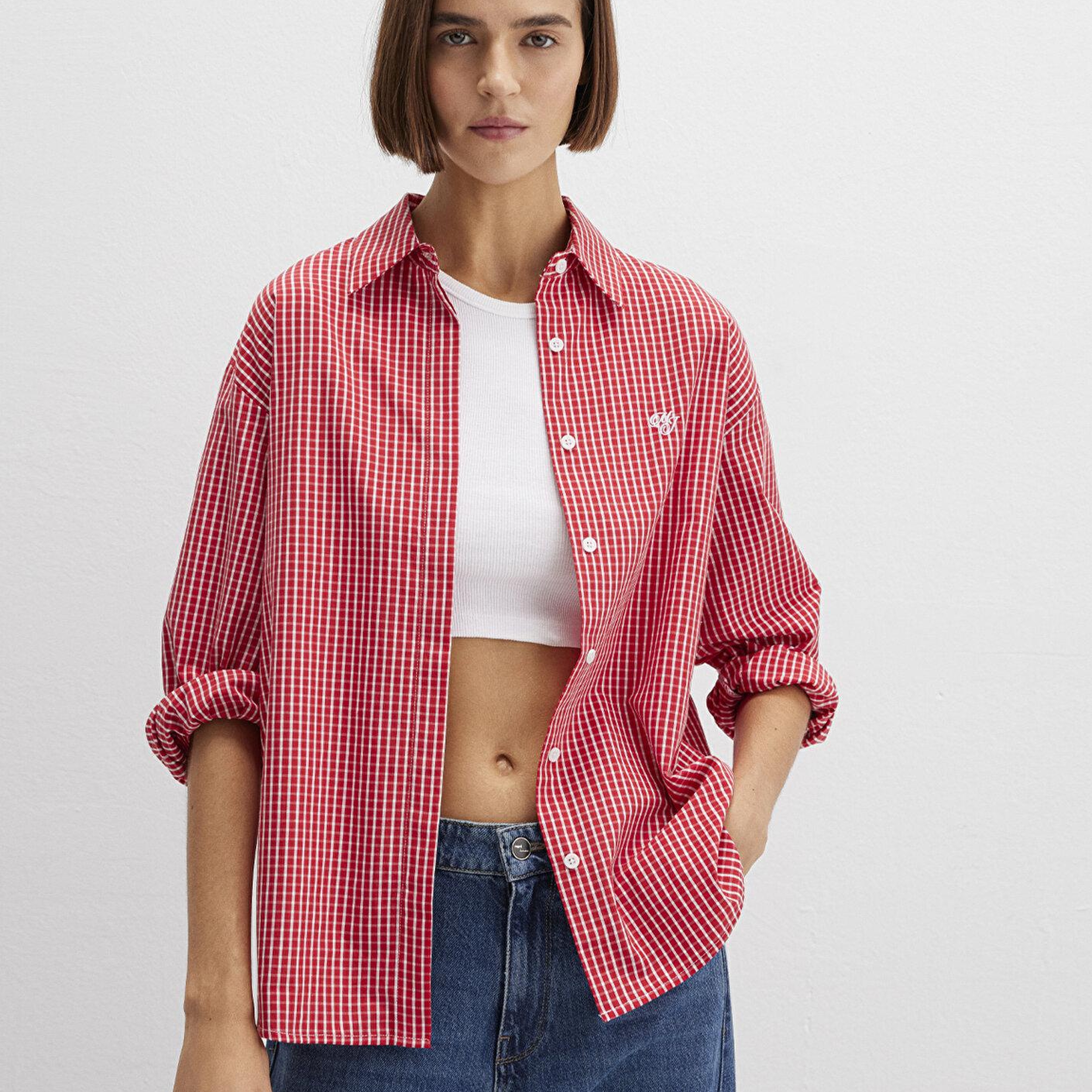 Mavi Pötikareli Kırmızı Gömlek Loose Fit / Bol Rahat Kesim 1211227-90843