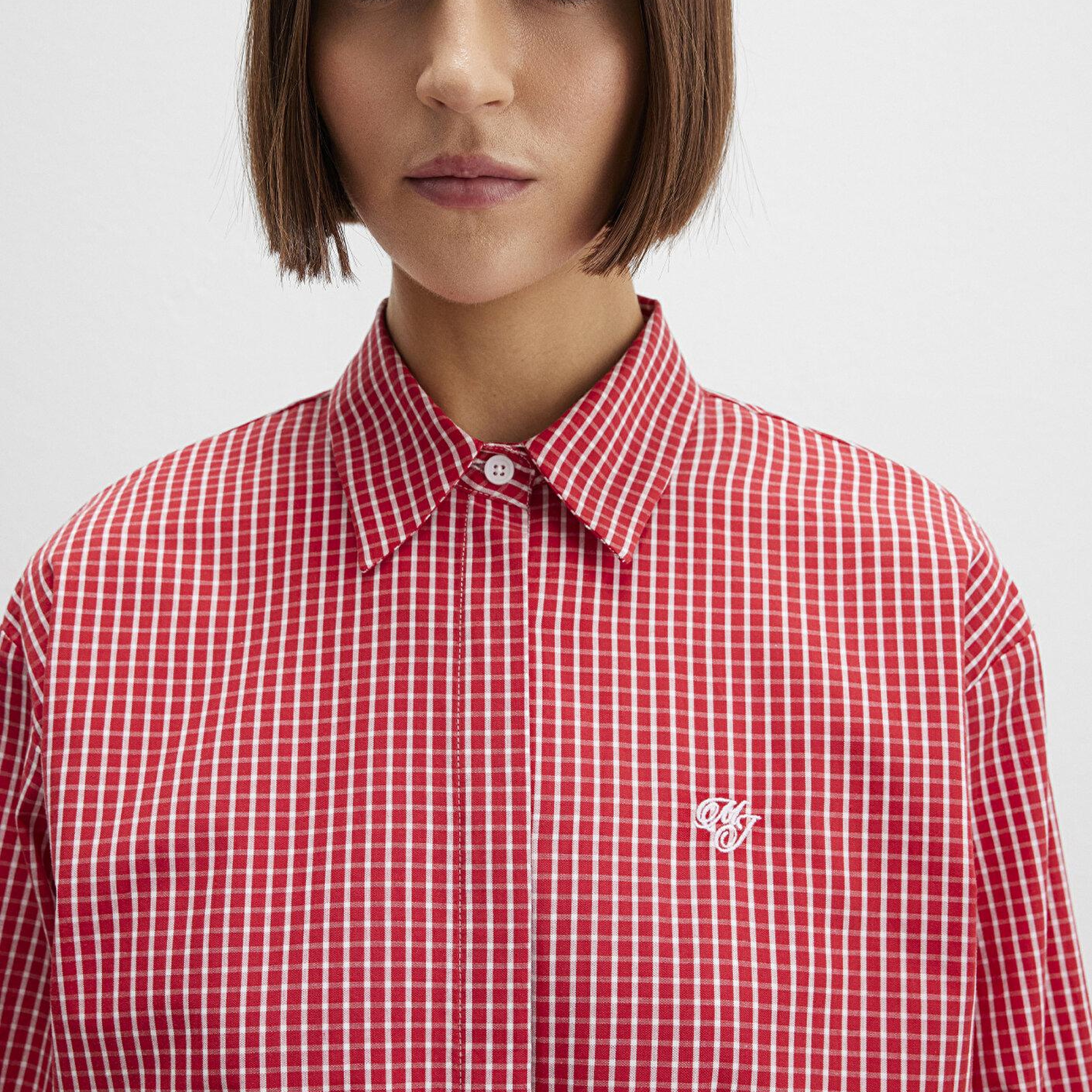 Mavi Pötikareli Kırmızı Gömlek Loose Fit / Bol Rahat Kesim 1211227-90843