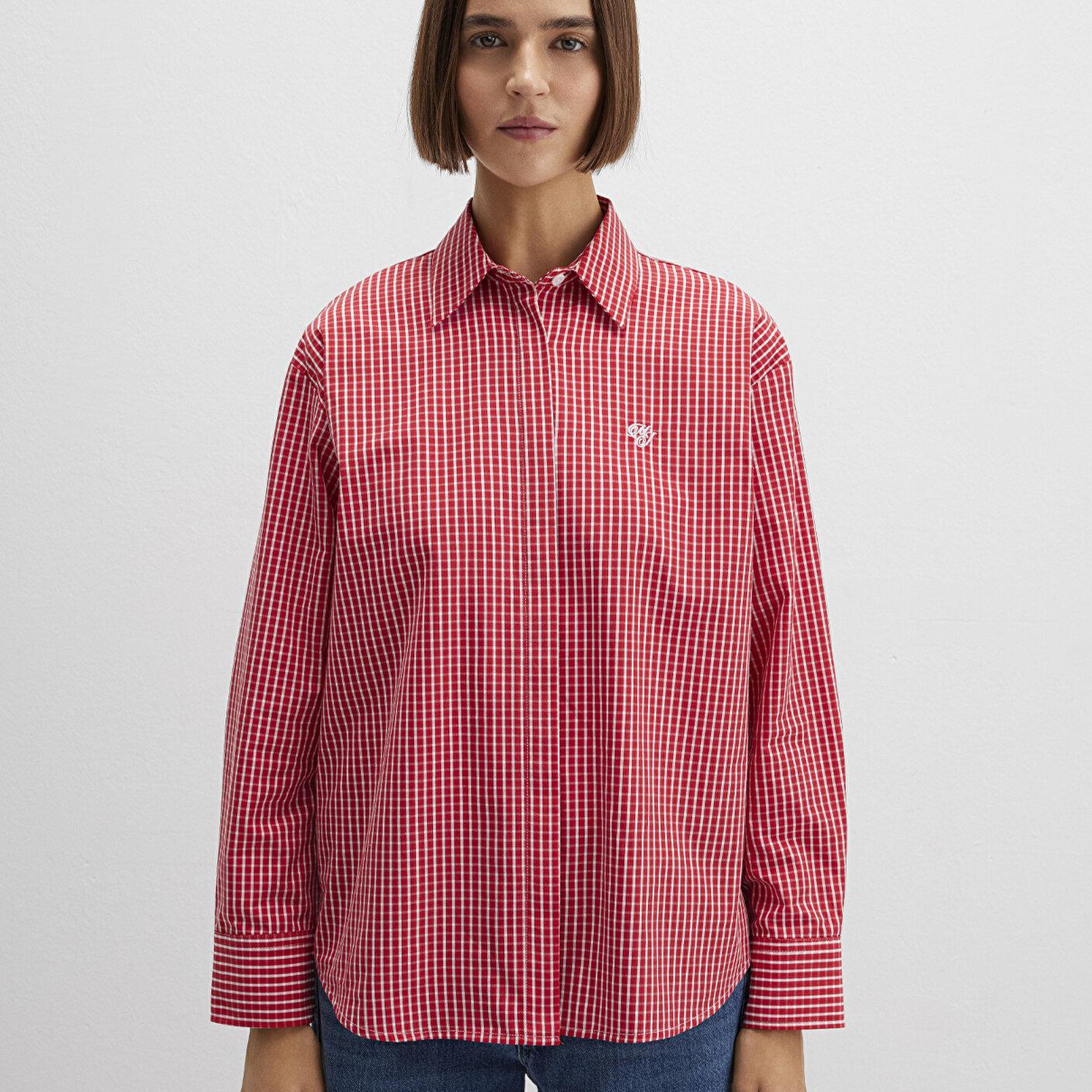 Mavi Pötikareli Kırmızı Gömlek Loose Fit / Bol Rahat Kesim 1211227-90843