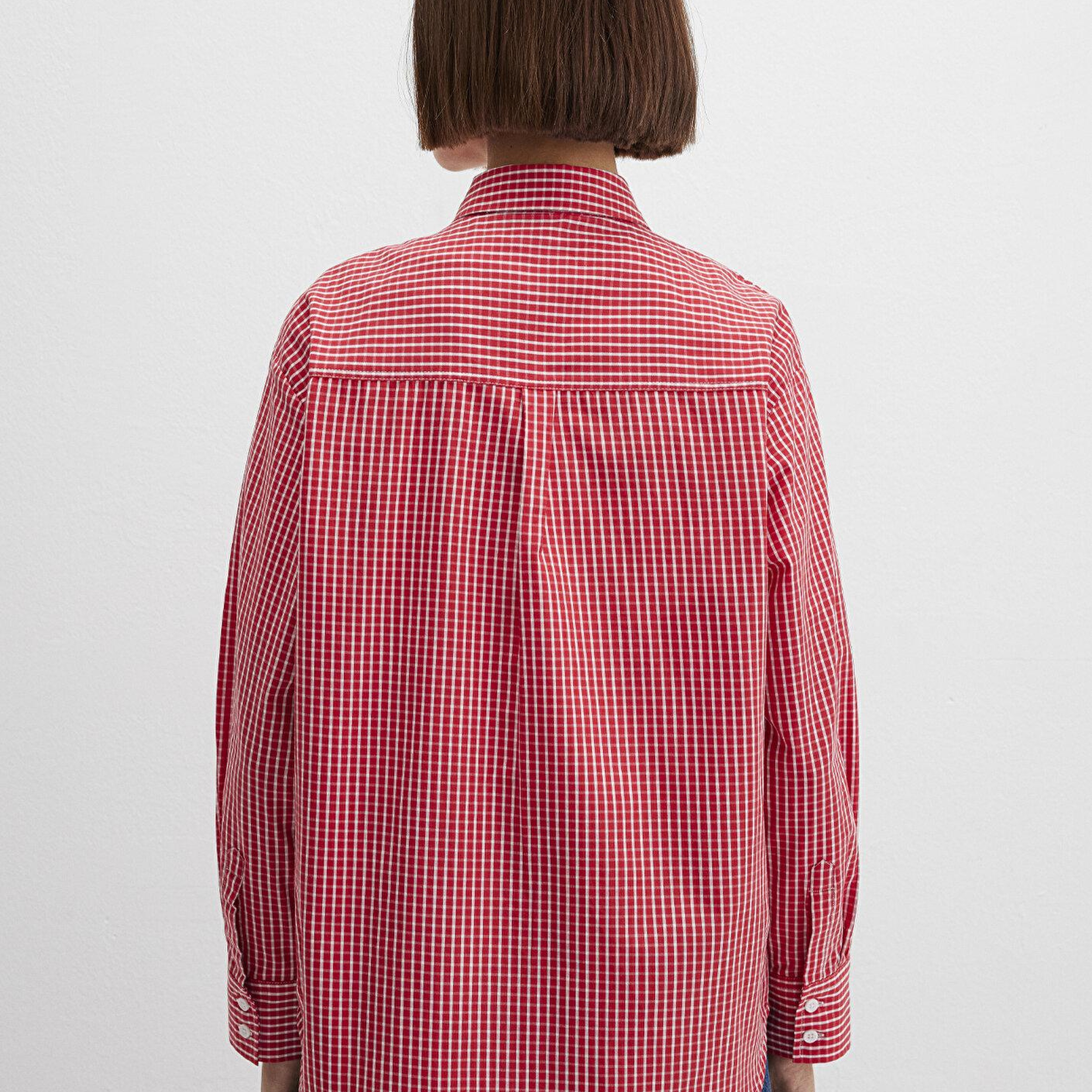 Mavi Pötikareli Kırmızı Gömlek Loose Fit / Bol Rahat Kesim 1211227-90843