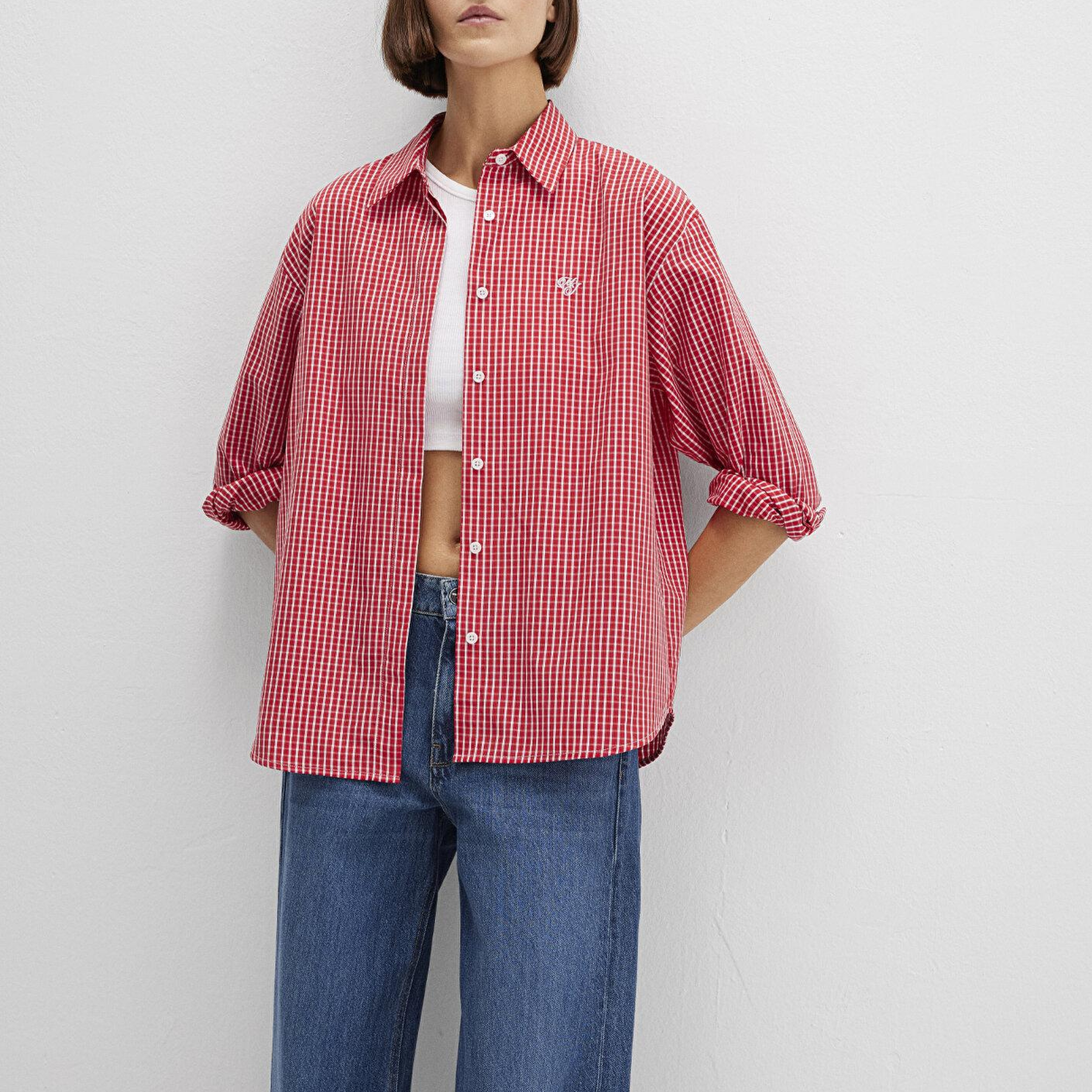 Mavi Pötikareli Kırmızı Gömlek Loose Fit / Bol Rahat Kesim 1211227-90843