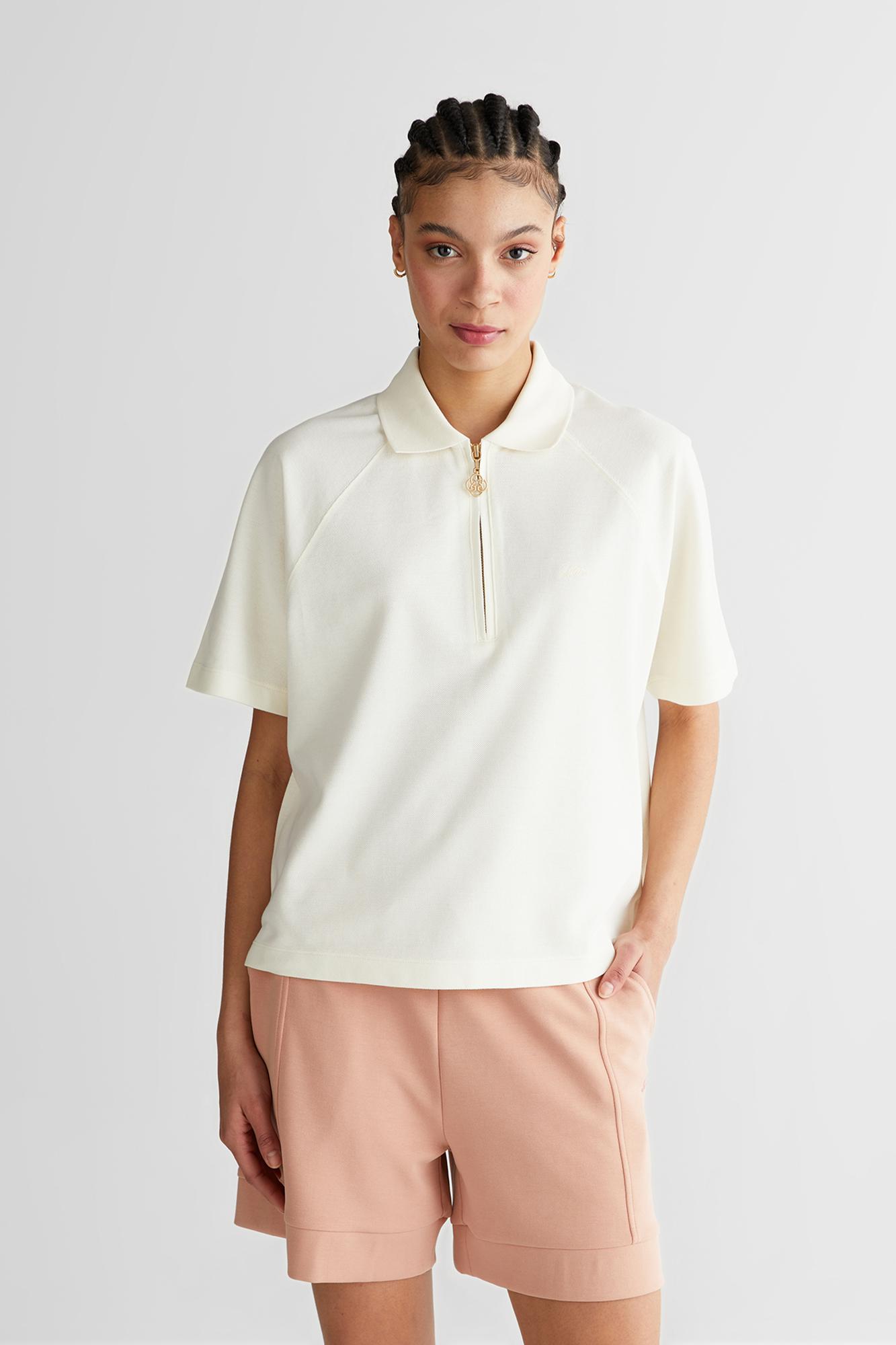 GANT Kadın Krem Regular Fit Yarım Fermuarlı Polo Yaka T-Shirt