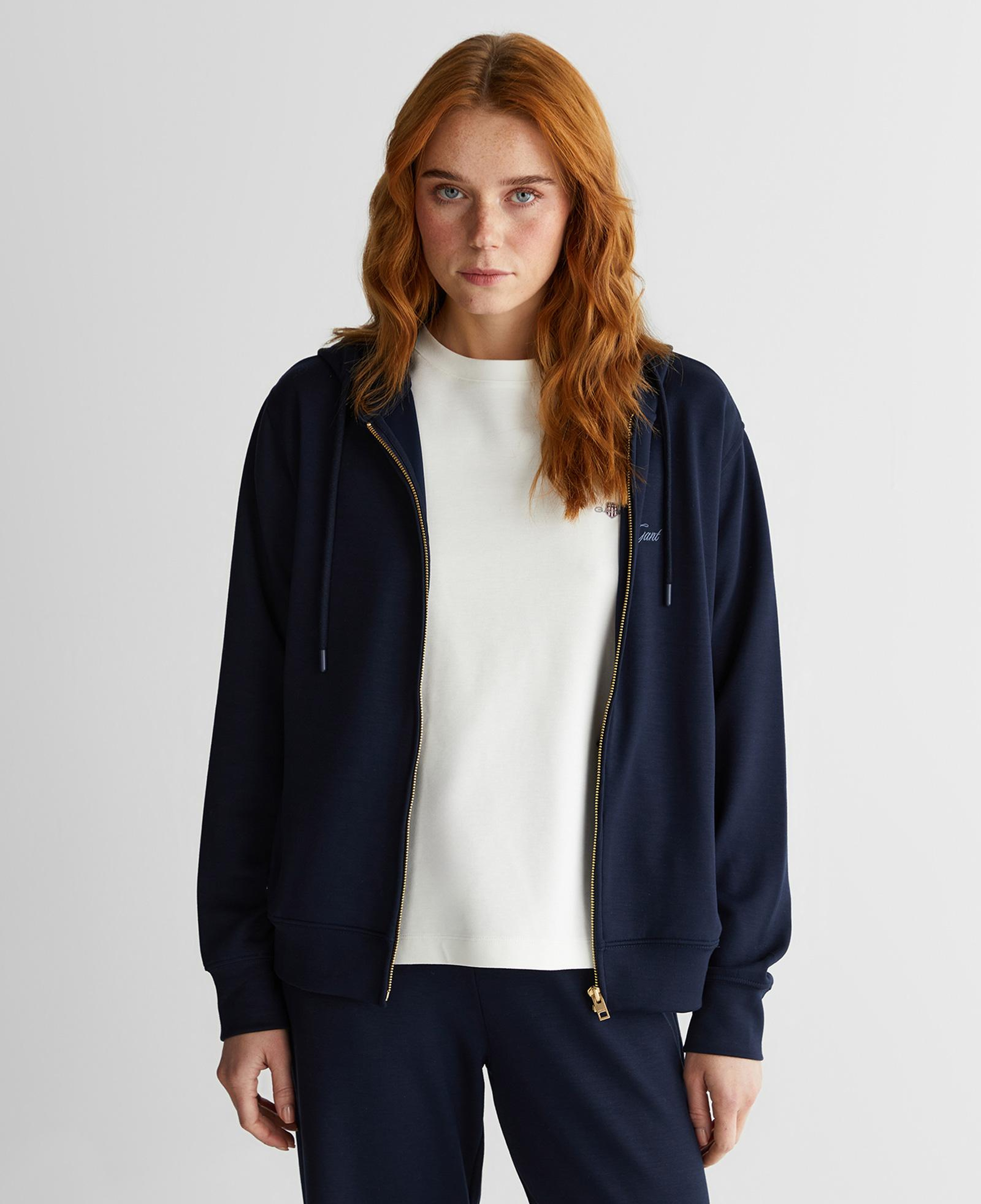 GANT Kadın Lacivert Standart Fit Kapüşonlu Sweatshirt