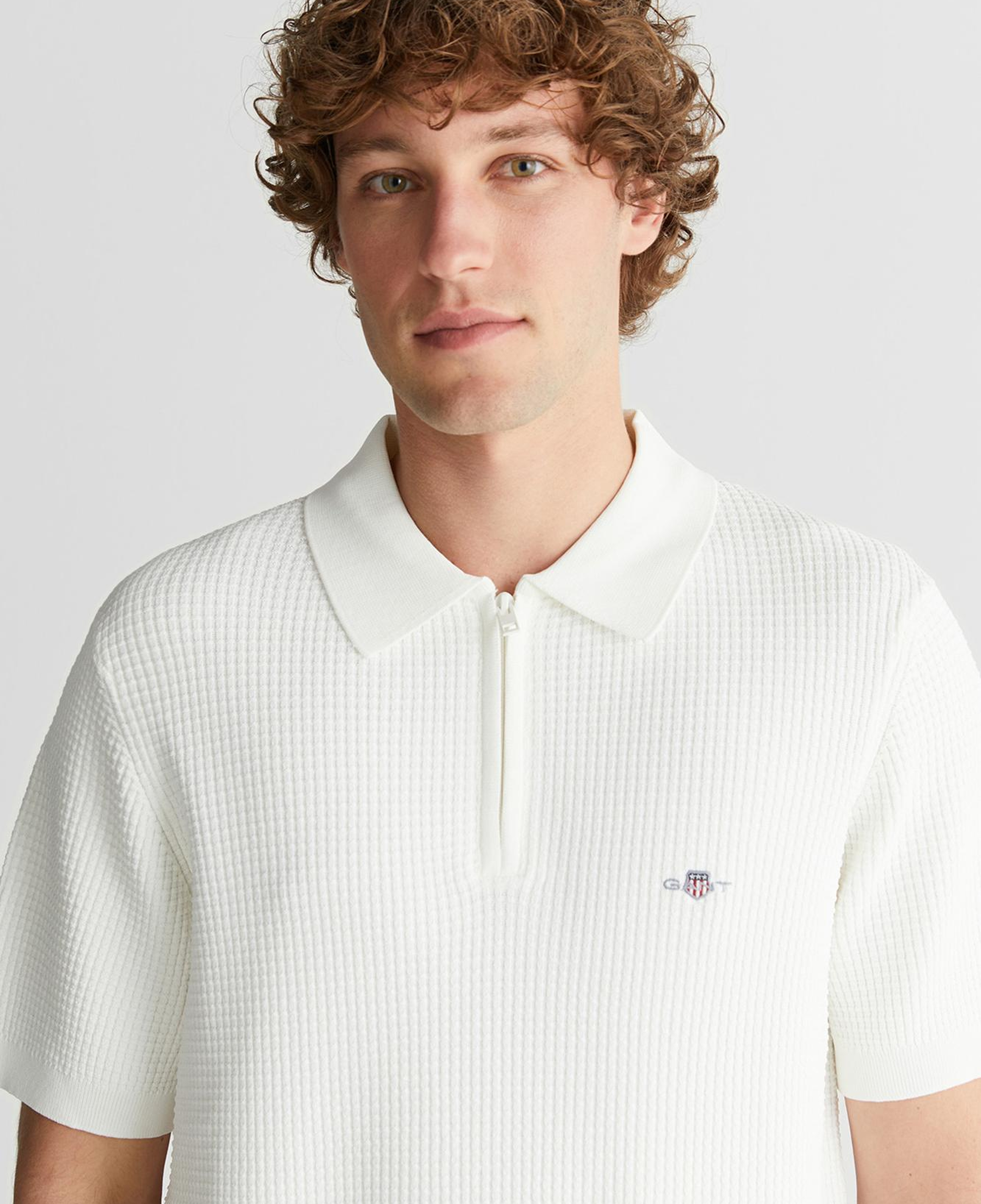 GANT Erkek Beyaz Regular Fit Yarım Fermuarlı Logolu Kazak