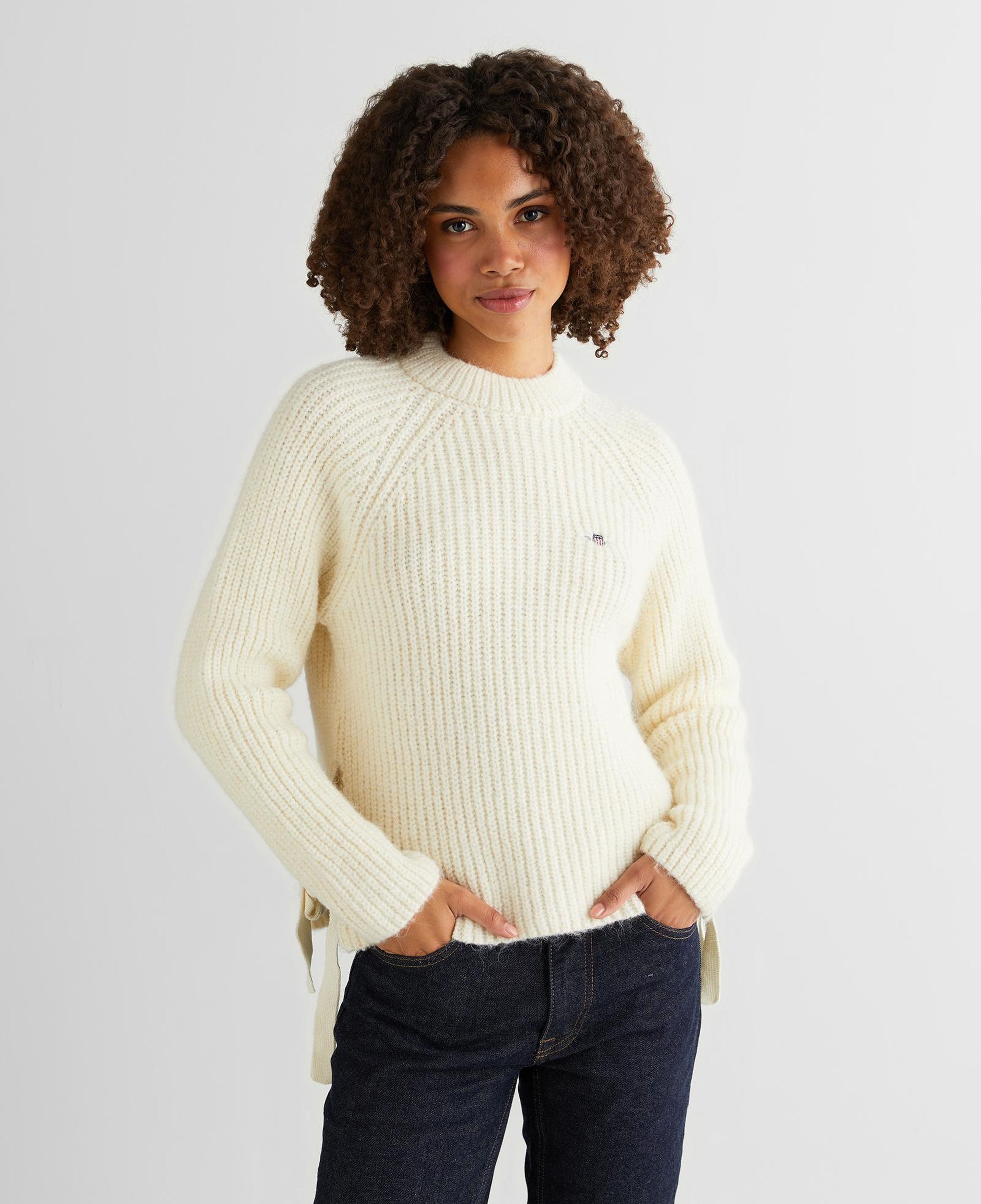 GANT Kadın Krem Cropped Fit Bisiklet Yaka Triko