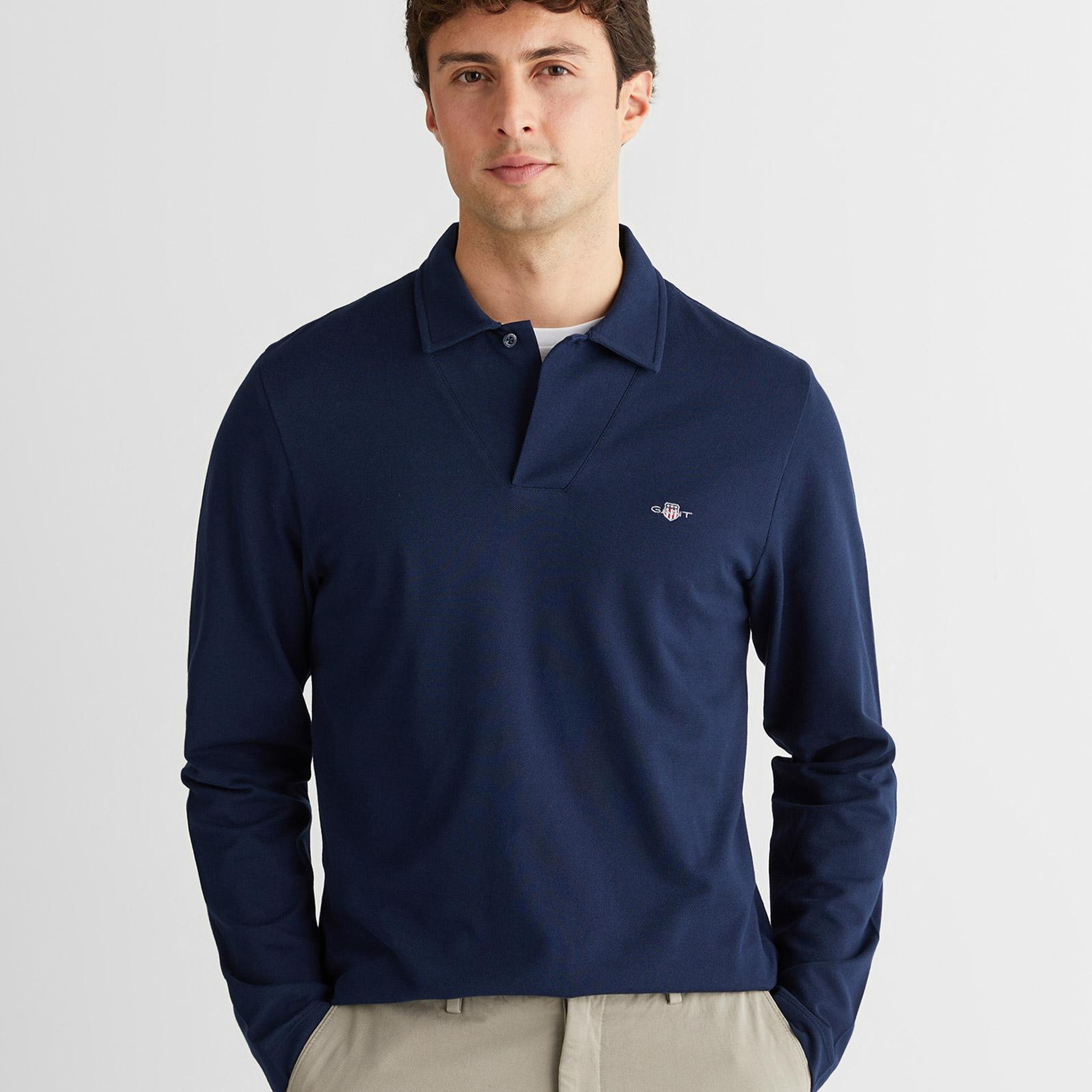 GANT Erkek Lacivert Slim Fit V Yaka Polo