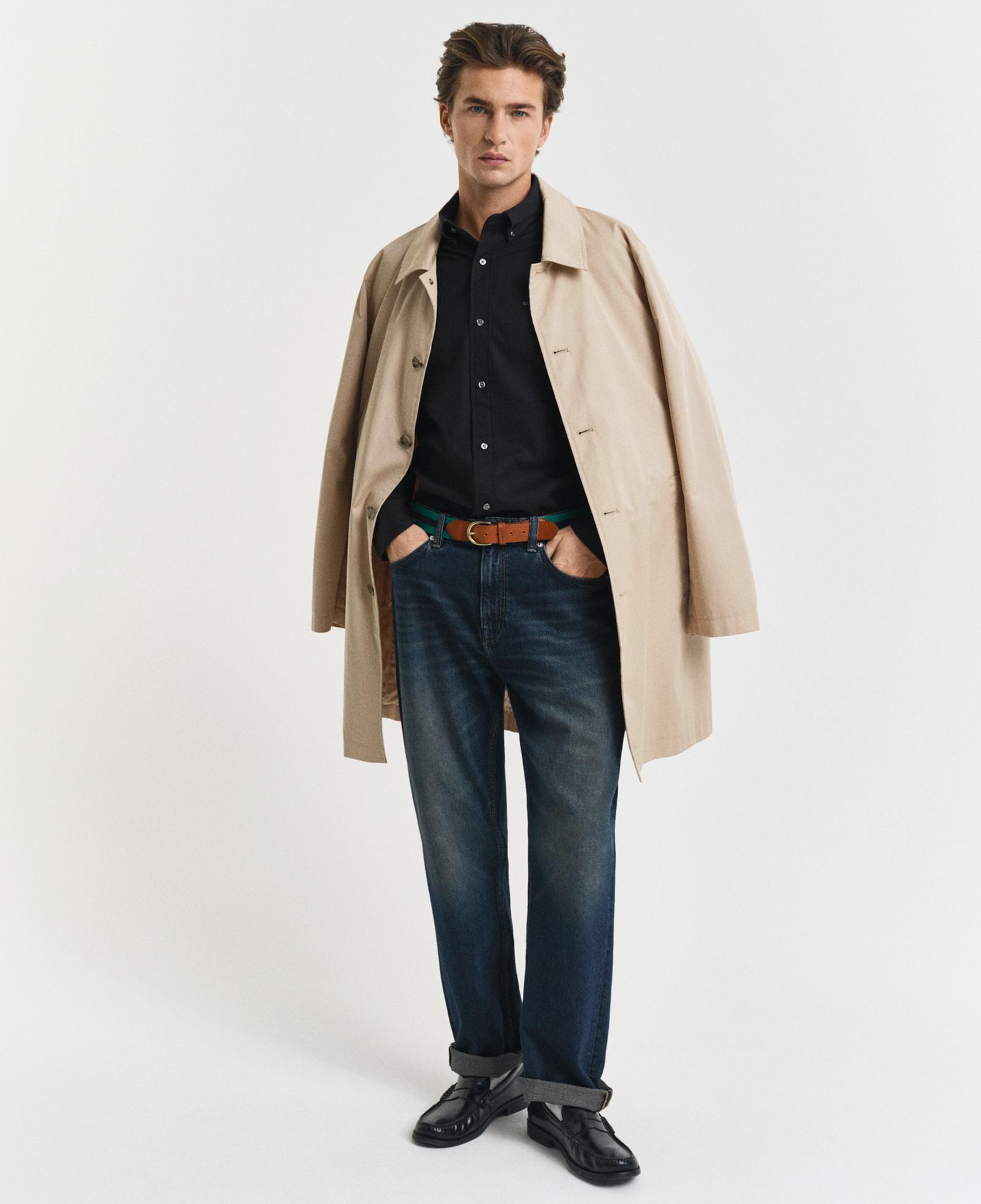 GANT Erkek Siyah Slim Fit Düğmeli Yaka Oxford Gömlek