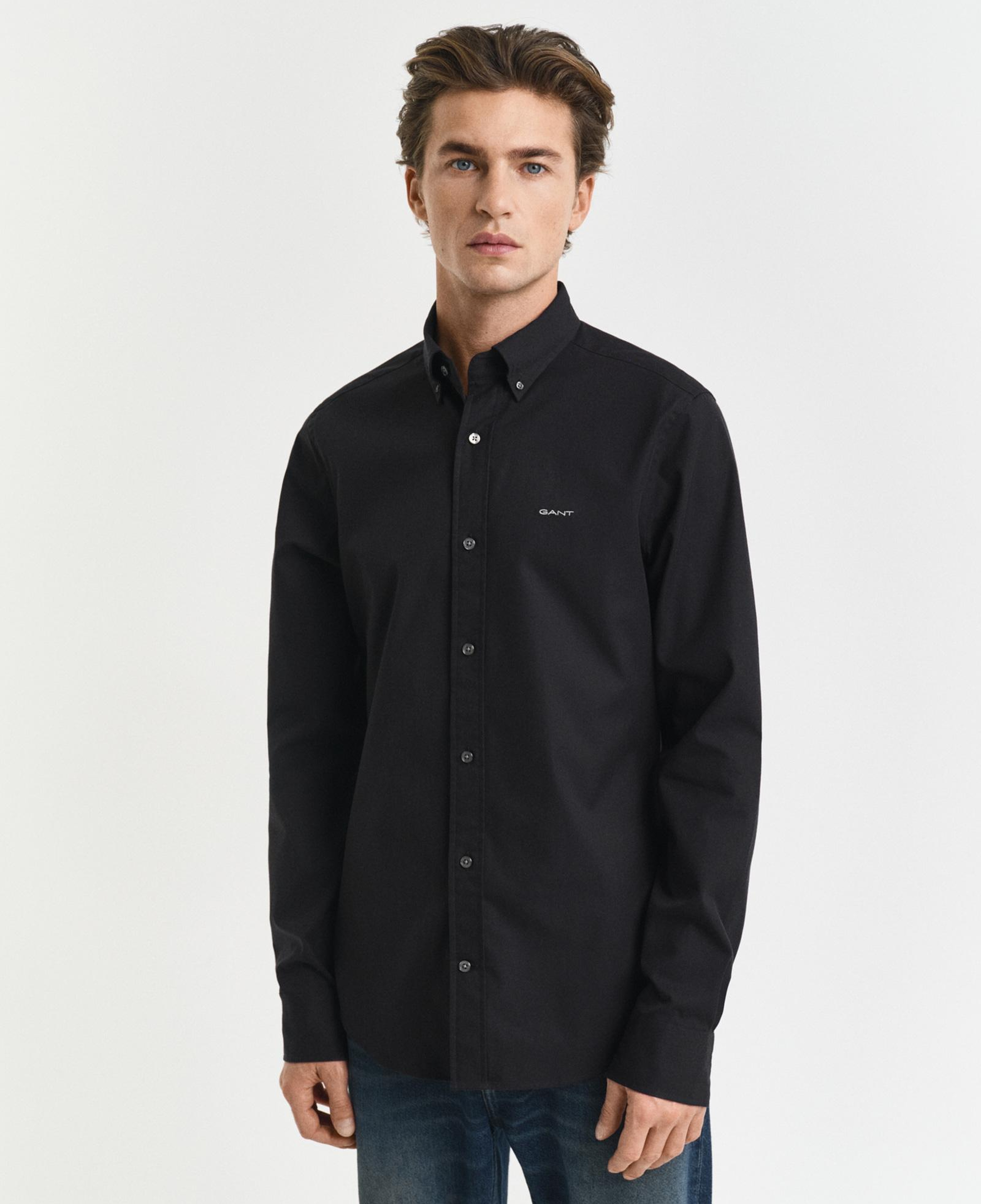 GANT Erkek Siyah Slim Fit Düğmeli Yaka Oxford Gömlek