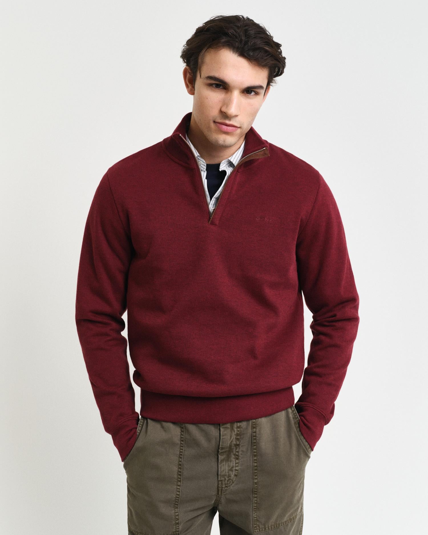 GANT Erkek Bordo Regular Fit Yarım Fermuarlı Sweatshirt