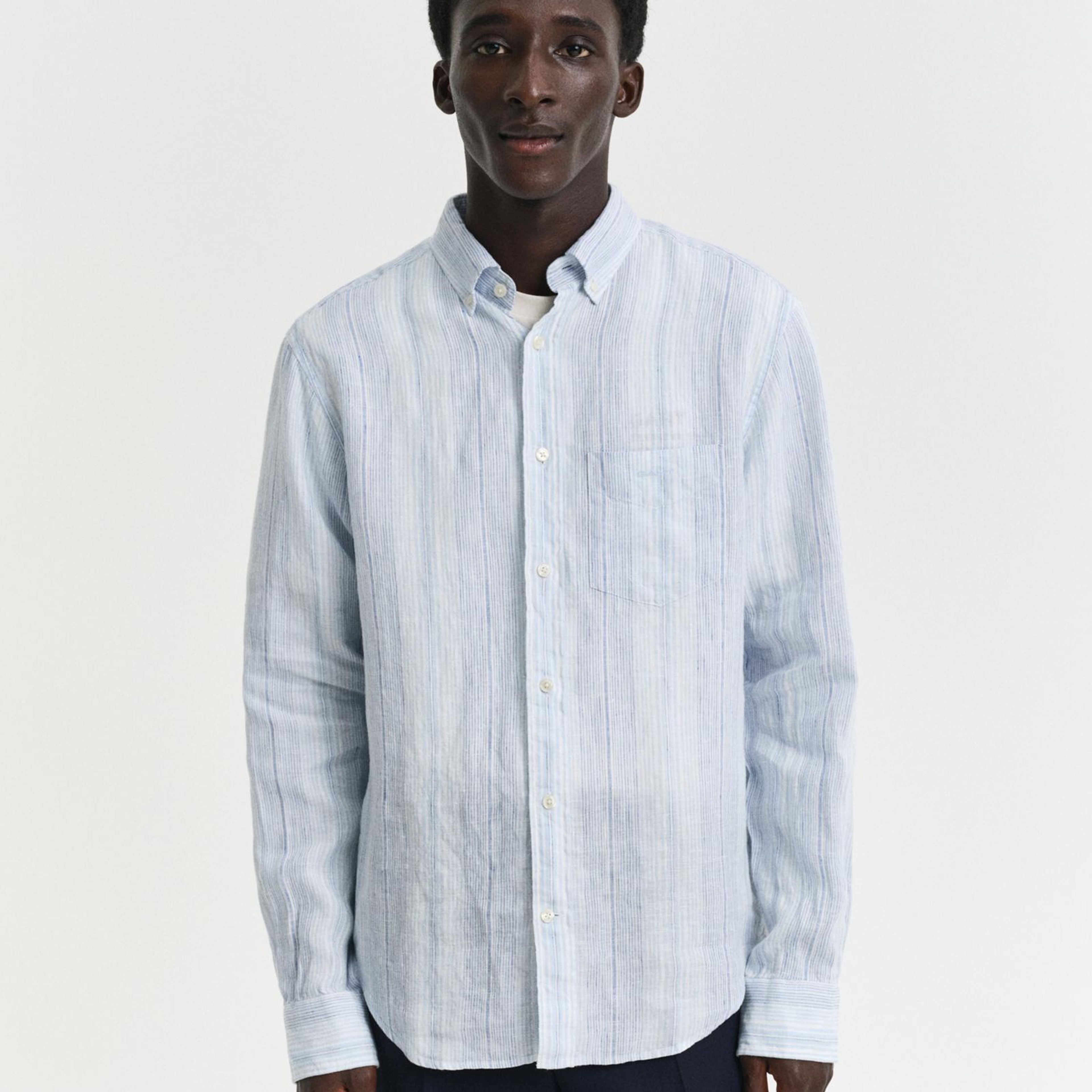 GANT Erkek Mavi Regular Fit Düğmeli Yaka Çizgili Gömlek