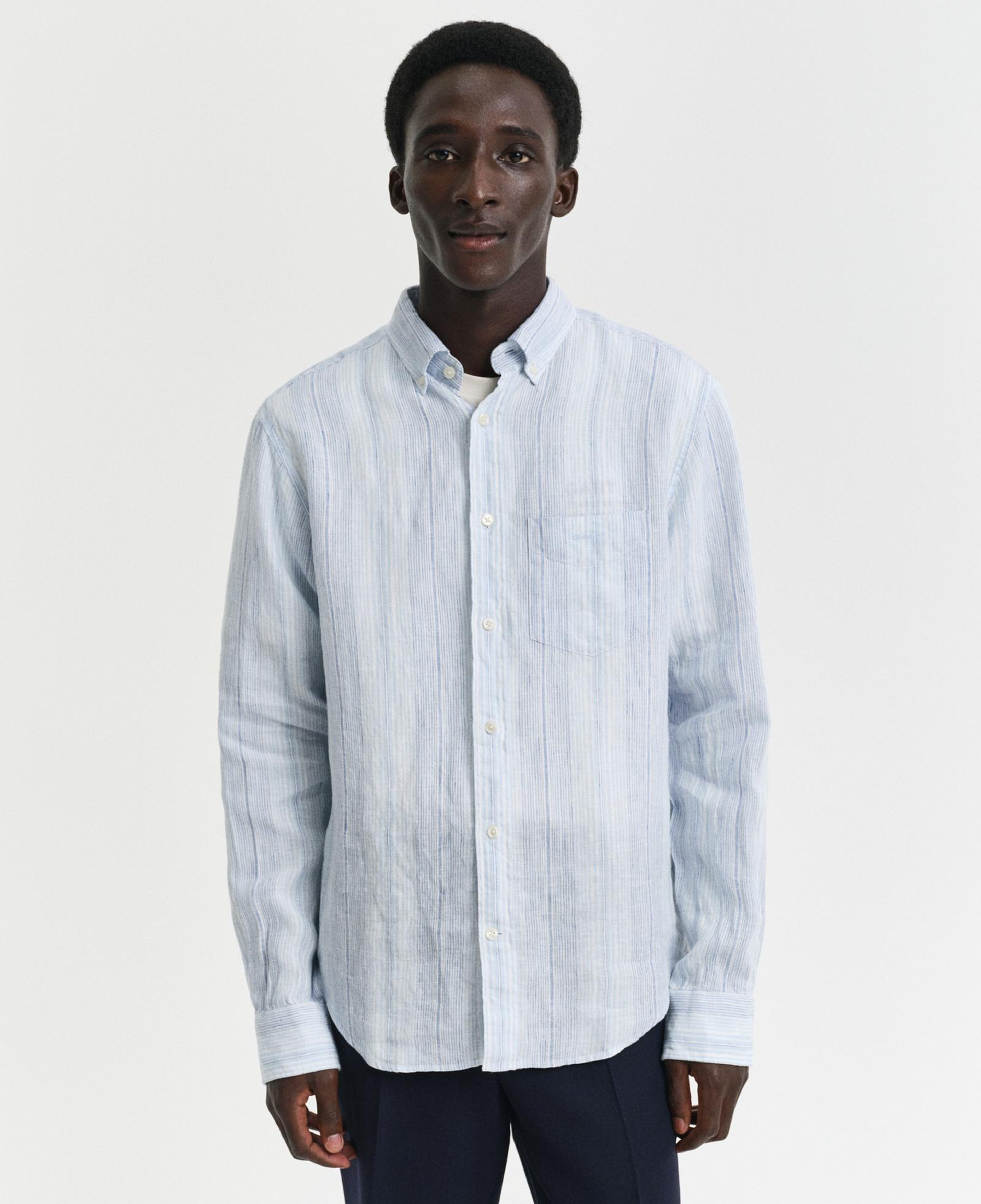 GANT Erkek Mavi Regular Fit Düğmeli Yaka Çizgili Gömlek