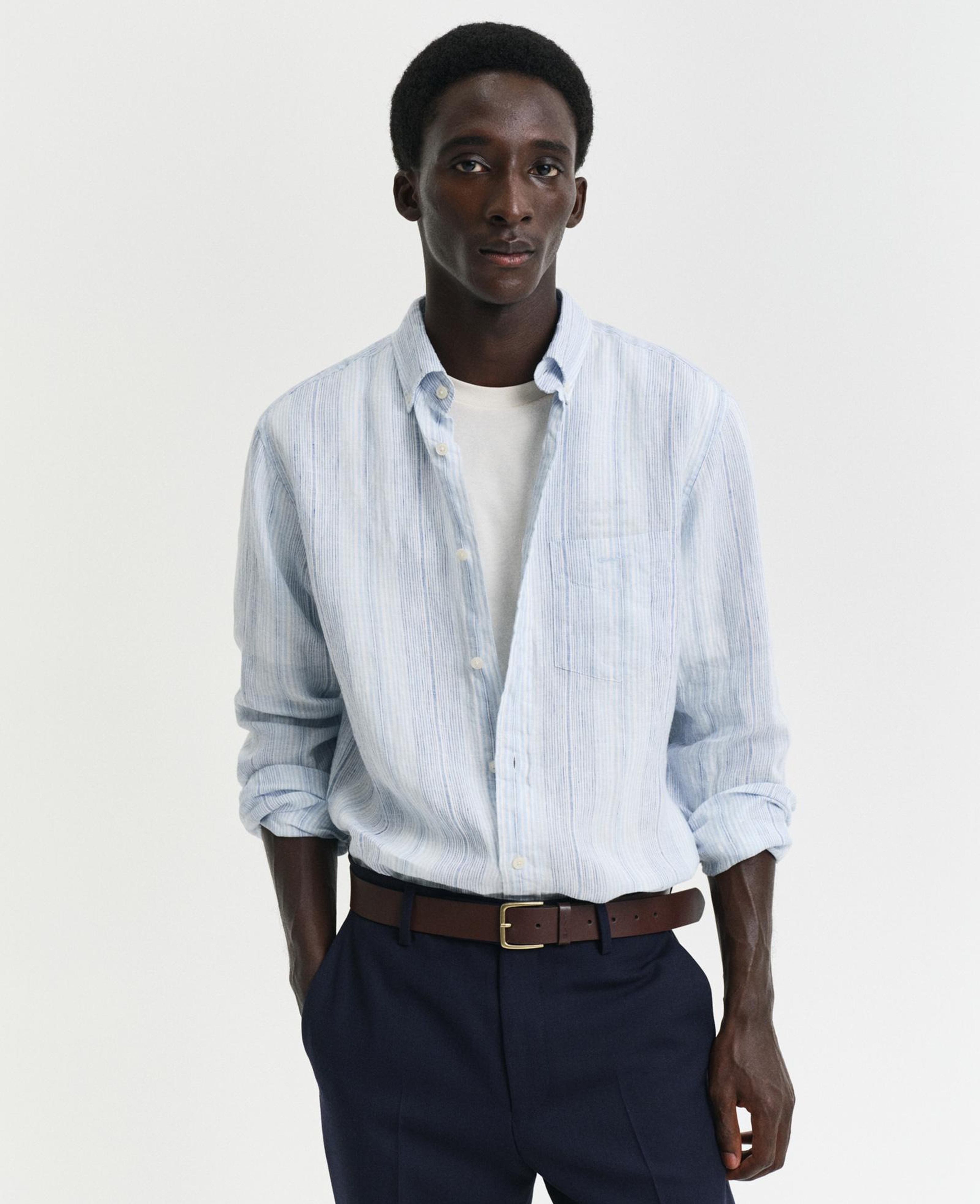 GANT Erkek Mavi Regular Fit Düğmeli Yaka Çizgili Gömlek