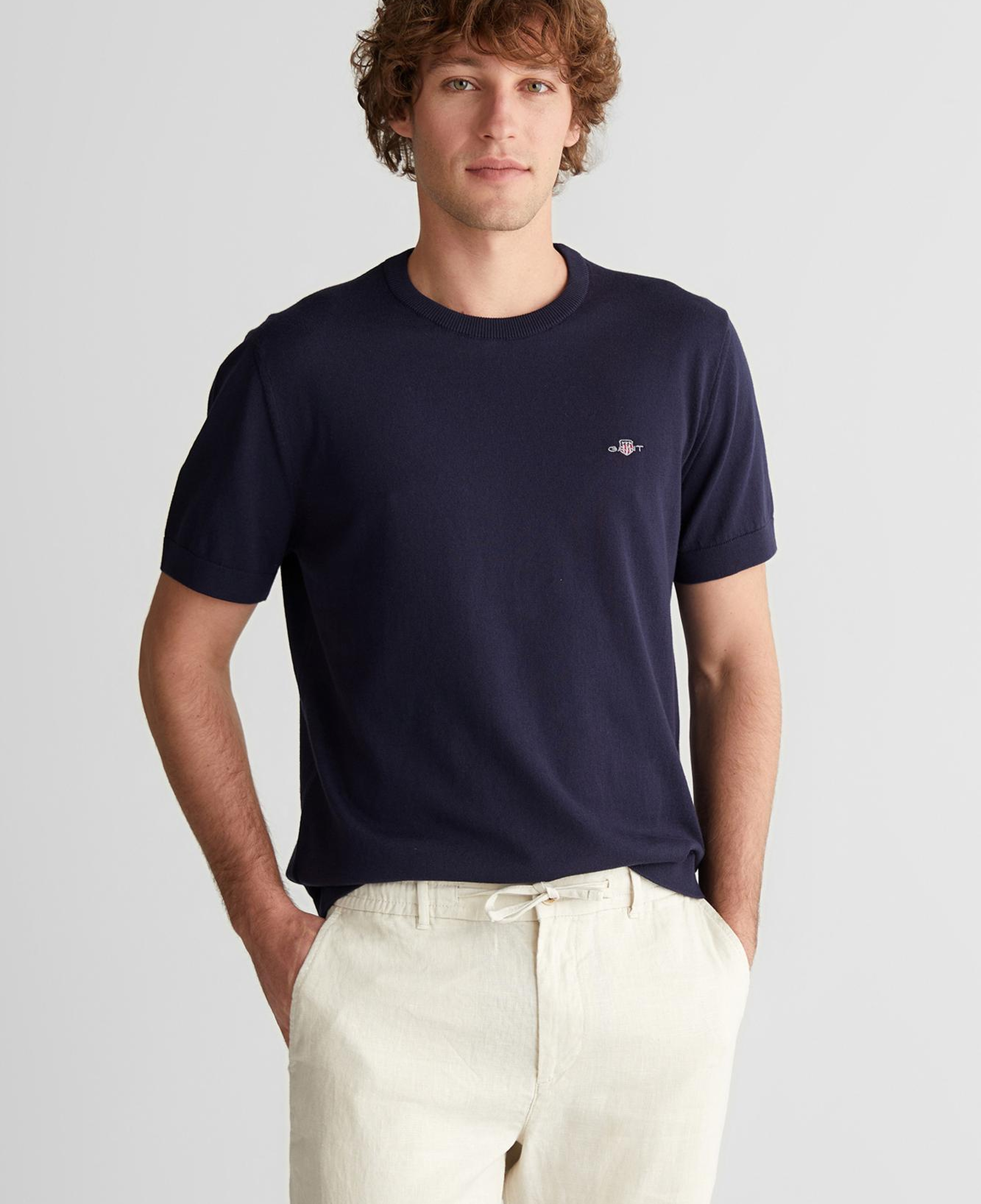 GANT Erkek Lacivert Regular Fit Bisiklet Yaka Logolu Kazak